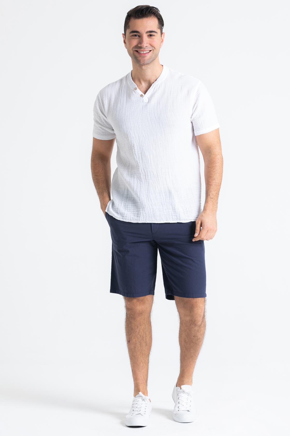 Kısa Kol Müslin Erkek Ribanalı Tshirt Beyaz Byz