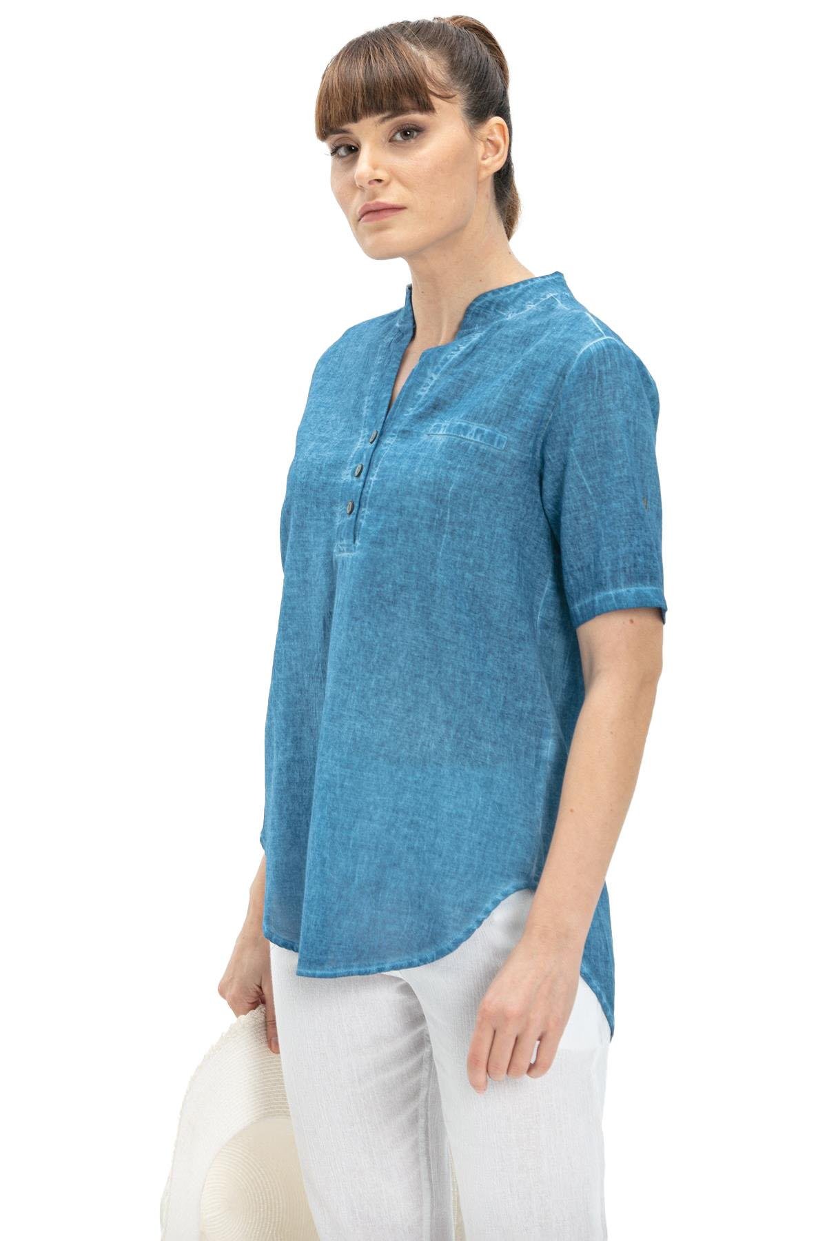 Kısa Kol Şile Bezi Akasya Bluz Kot Mavi Ktmv
