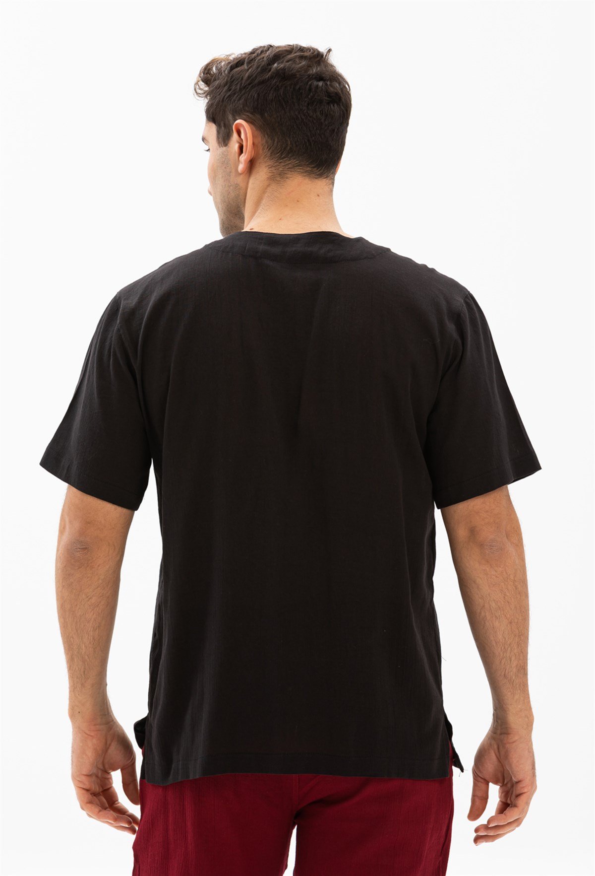 Kısa Kol Şile Bezi Bisiklet Yaka Bahriyeli Erkek T-Shirt Siyah