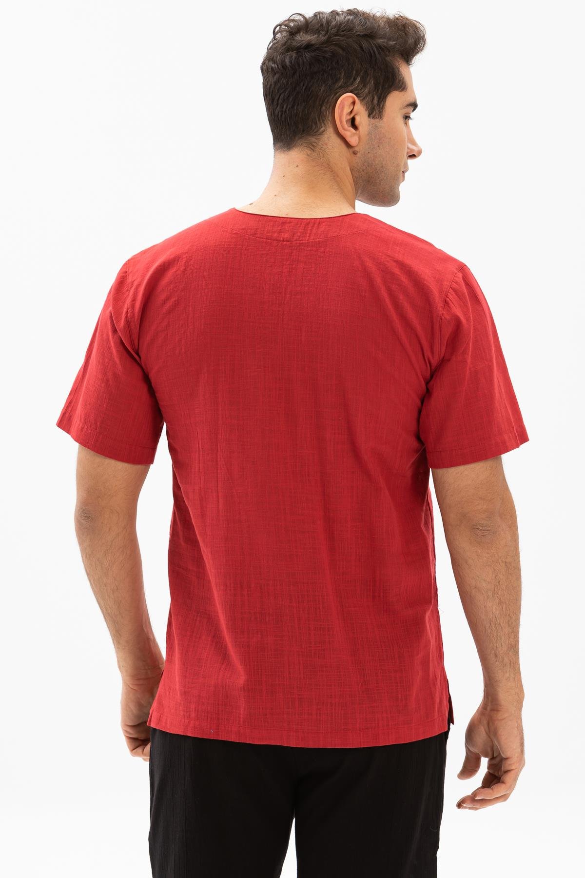 Kısa Kol Şile Bezi Bisiklet Yaka Erkek Tshirt Kırmızı 3051