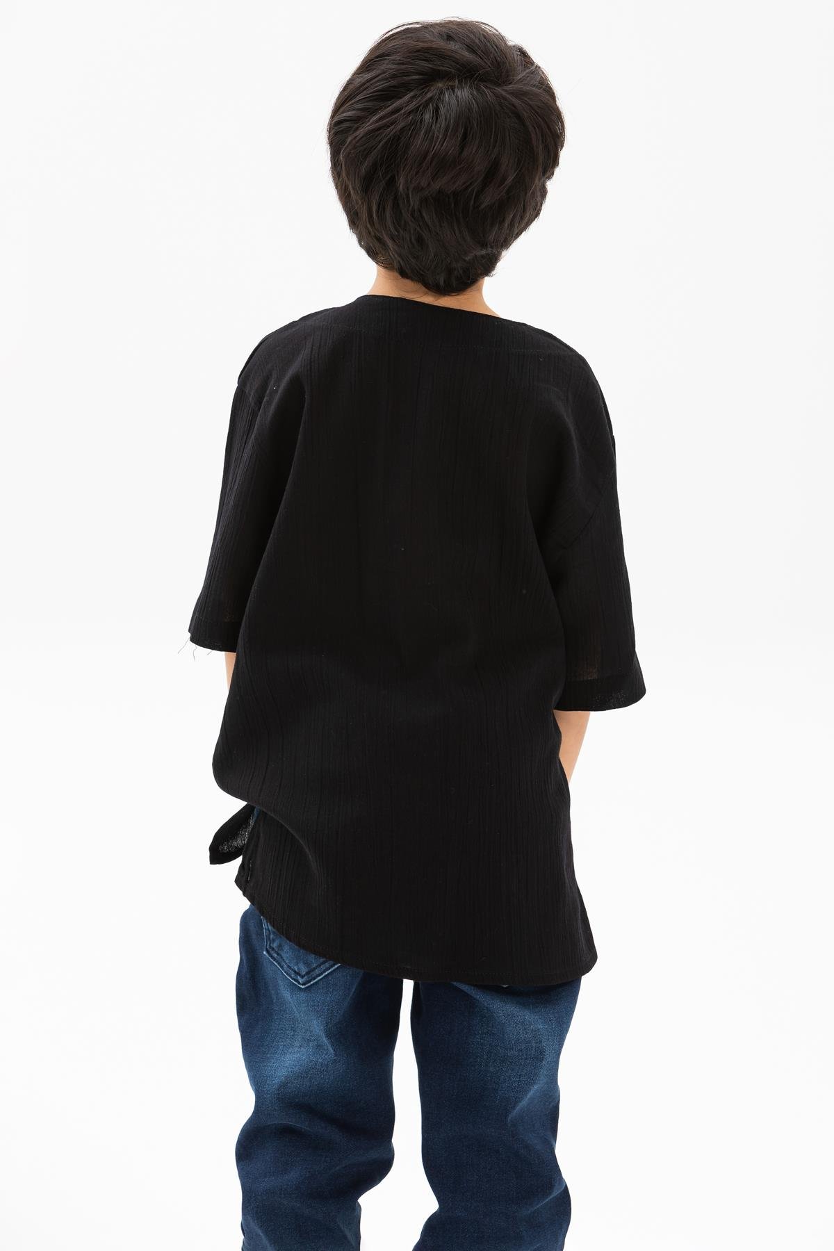 Kısa Kol Şile Bezi Bisiklet Yaka Erkek Çocuk Tshirt Siyah 3003