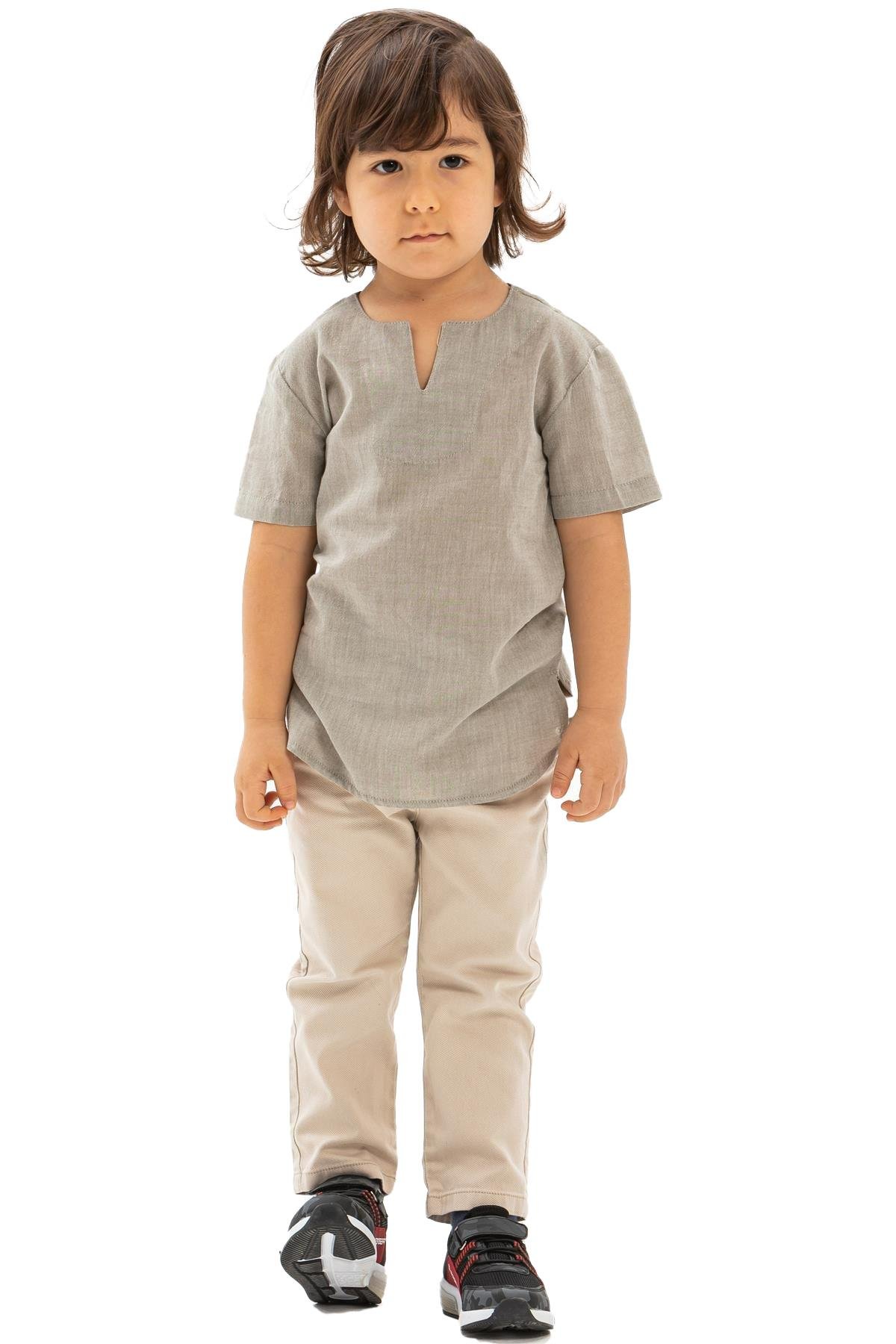 Kısa Kol Şile Bezi Bisiklet Yaka Erkek Çocuk Tshirt Taş 3031