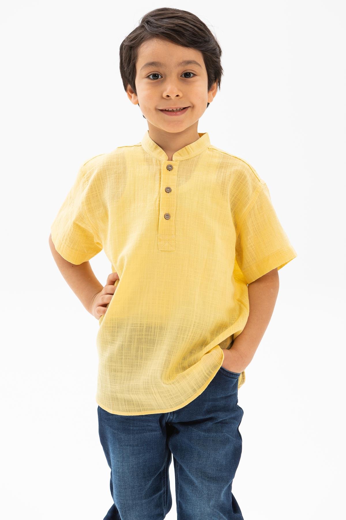 Kısa Kol Şile Bezi Bodrum Erkek Çocuk Tshirt Sarı 3073