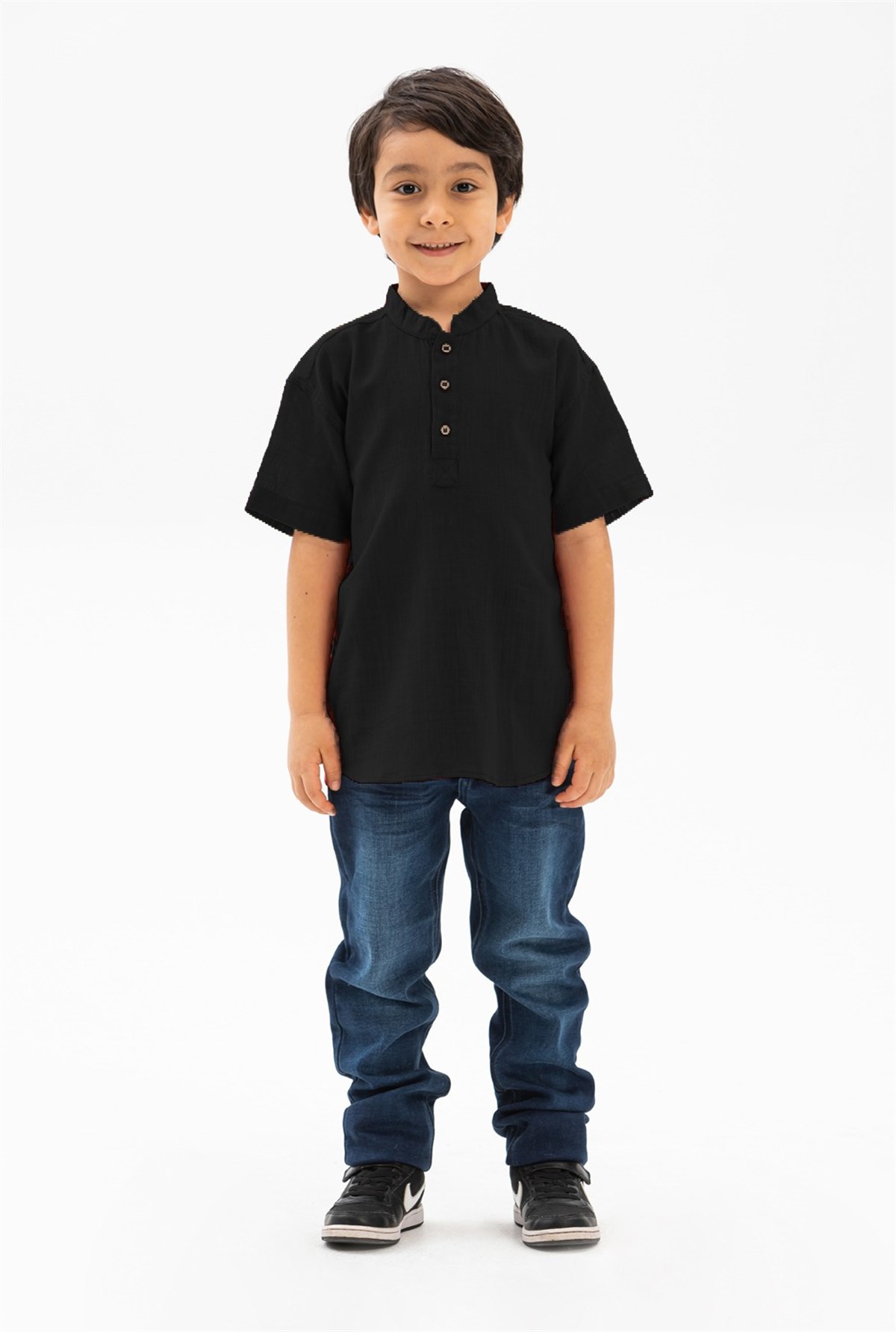 Kısa Kol Şile Bezi Bodrum Erkek Çocuk Tshirt Siyah 3003