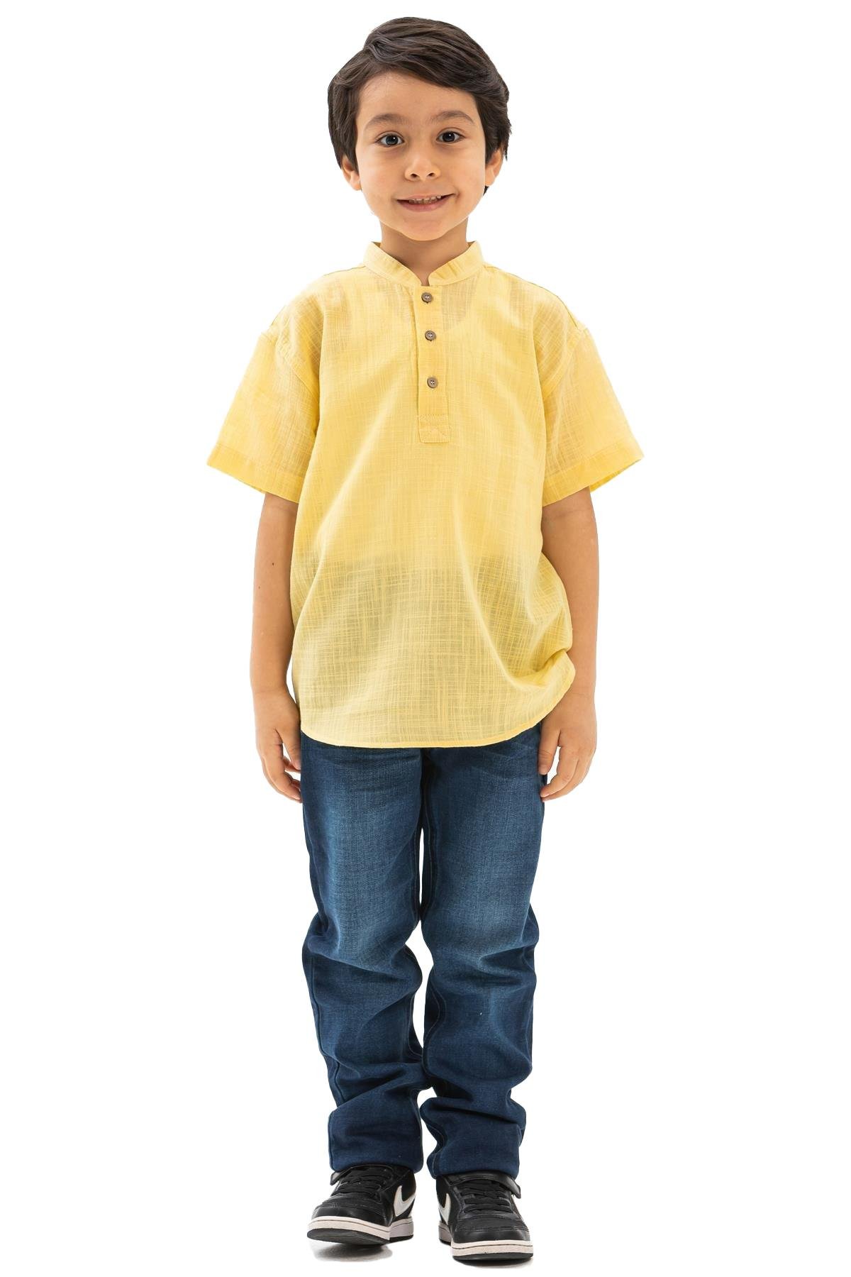 Kısa Kol Şile Bezi Bodrum Erkek Çocuk Tshirt Sarı 3073