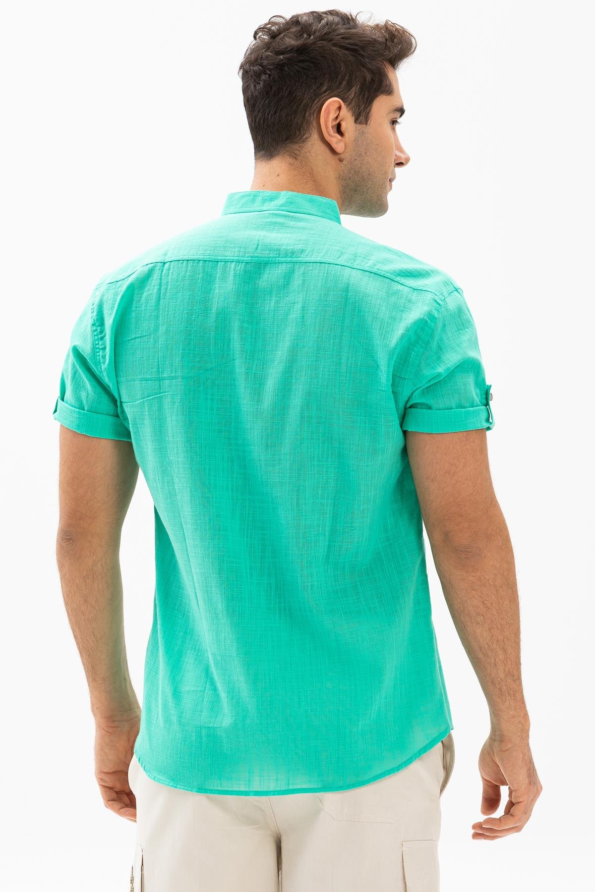 Kısa Kol Şile Bezi Bodrum Erkek Gömlek Su Yeşili 3047