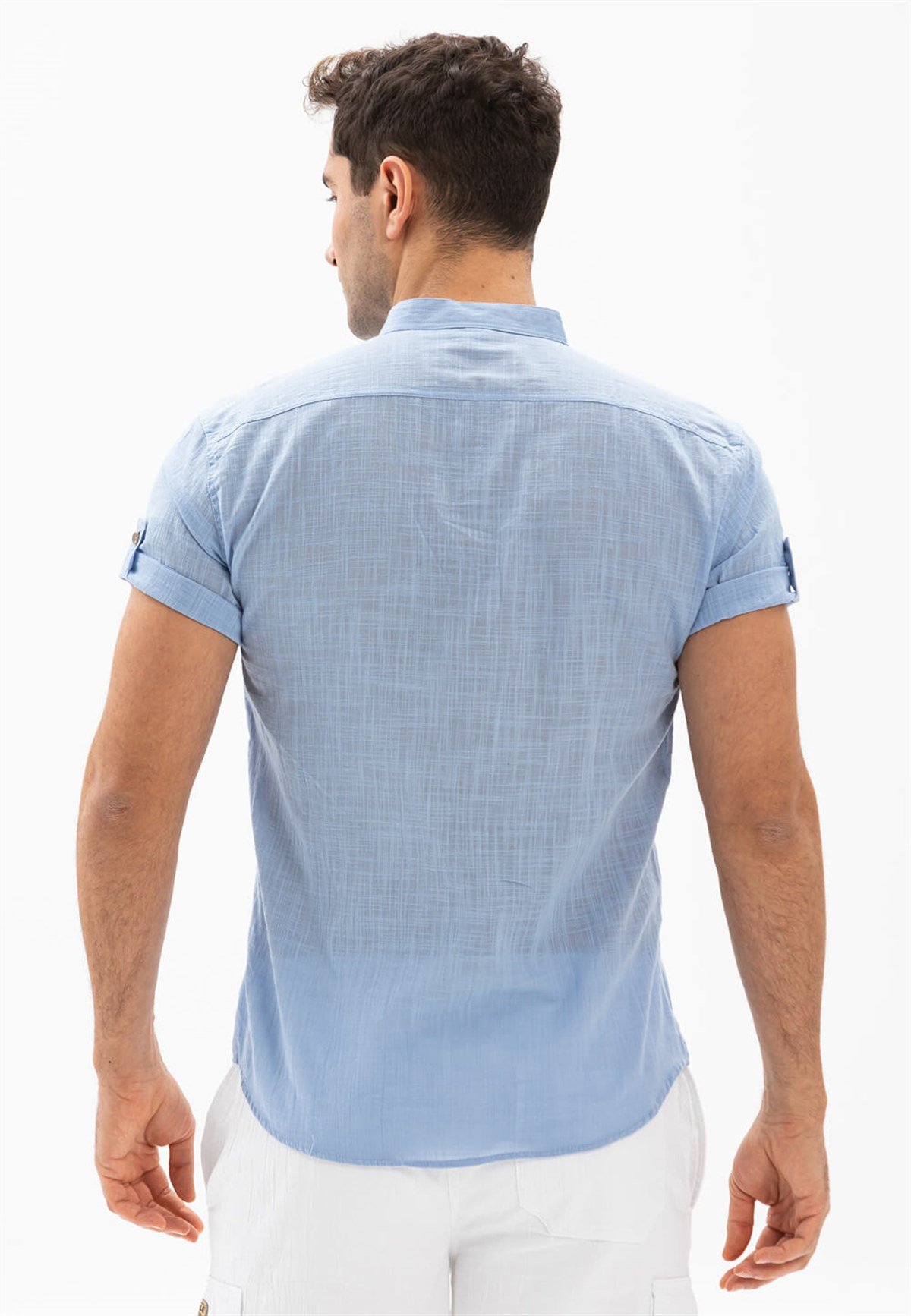 Kısa Kol Şile Bezi Bodrum Erkek Gömlek Açık Mavi