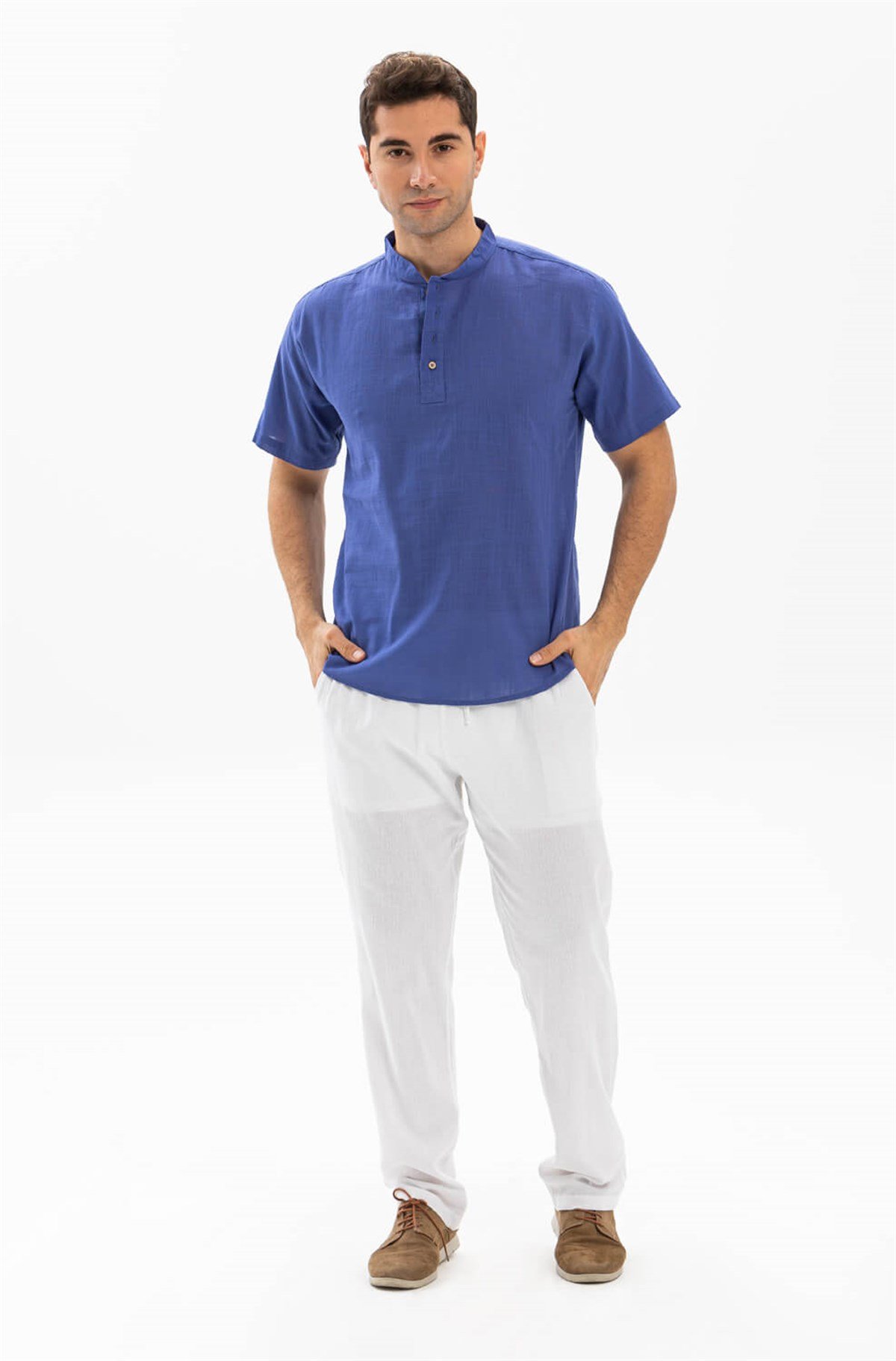 Kısa Kol Şile Bezi Bodrum Erkek T-Shirt Saks