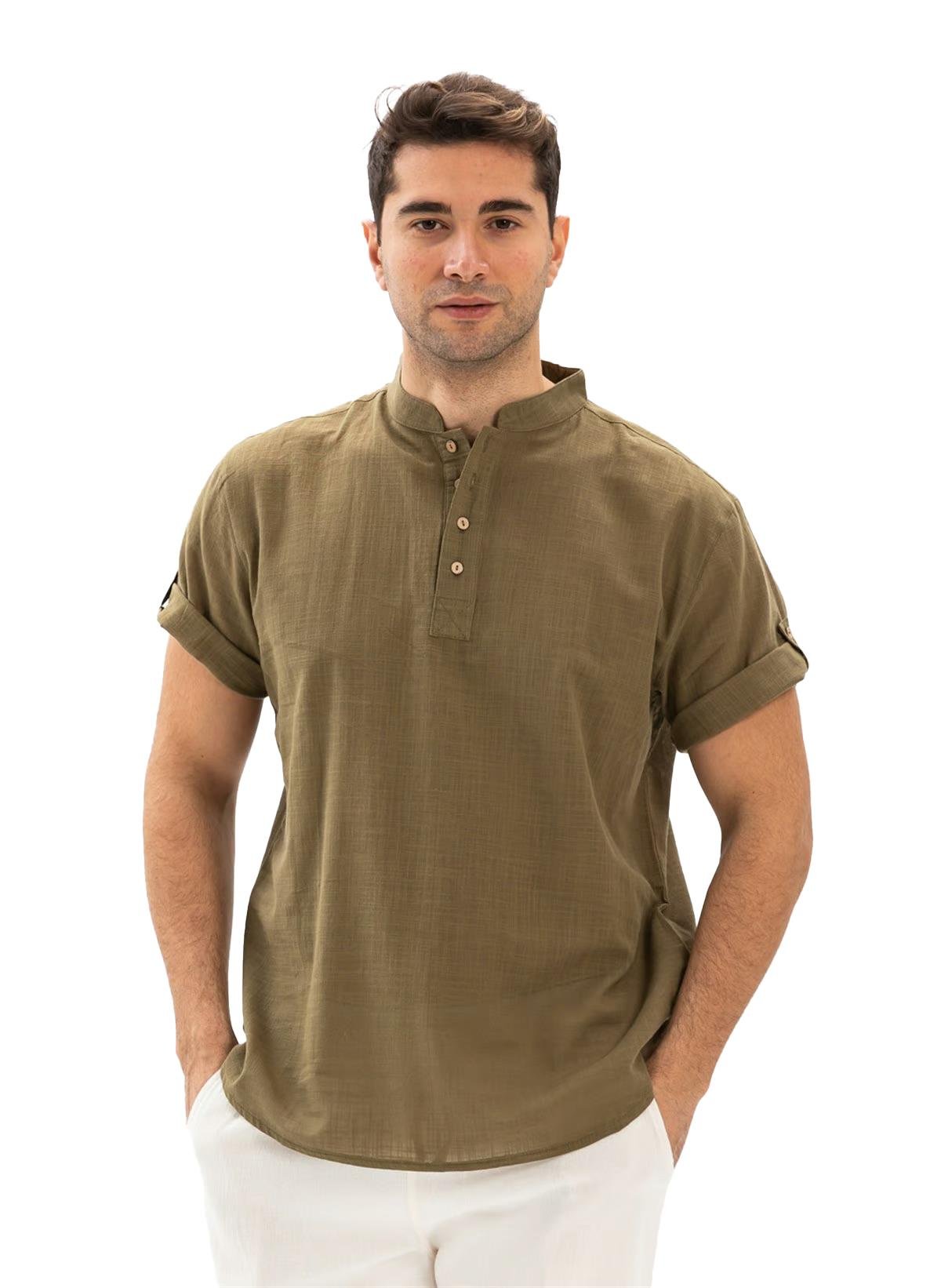 Short Sleeve Sile Fabric Bodrum Men T-Shirt Khaki