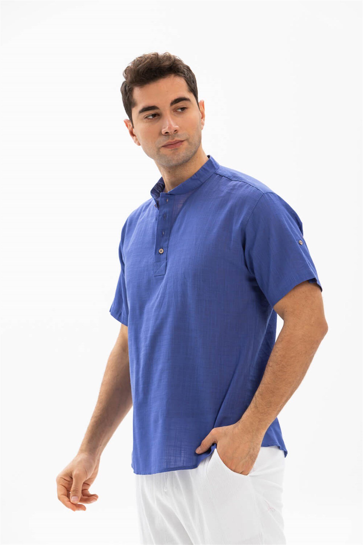 Kısa Kol Şile Bezi Bodrum Erkek T-Shirt Saks