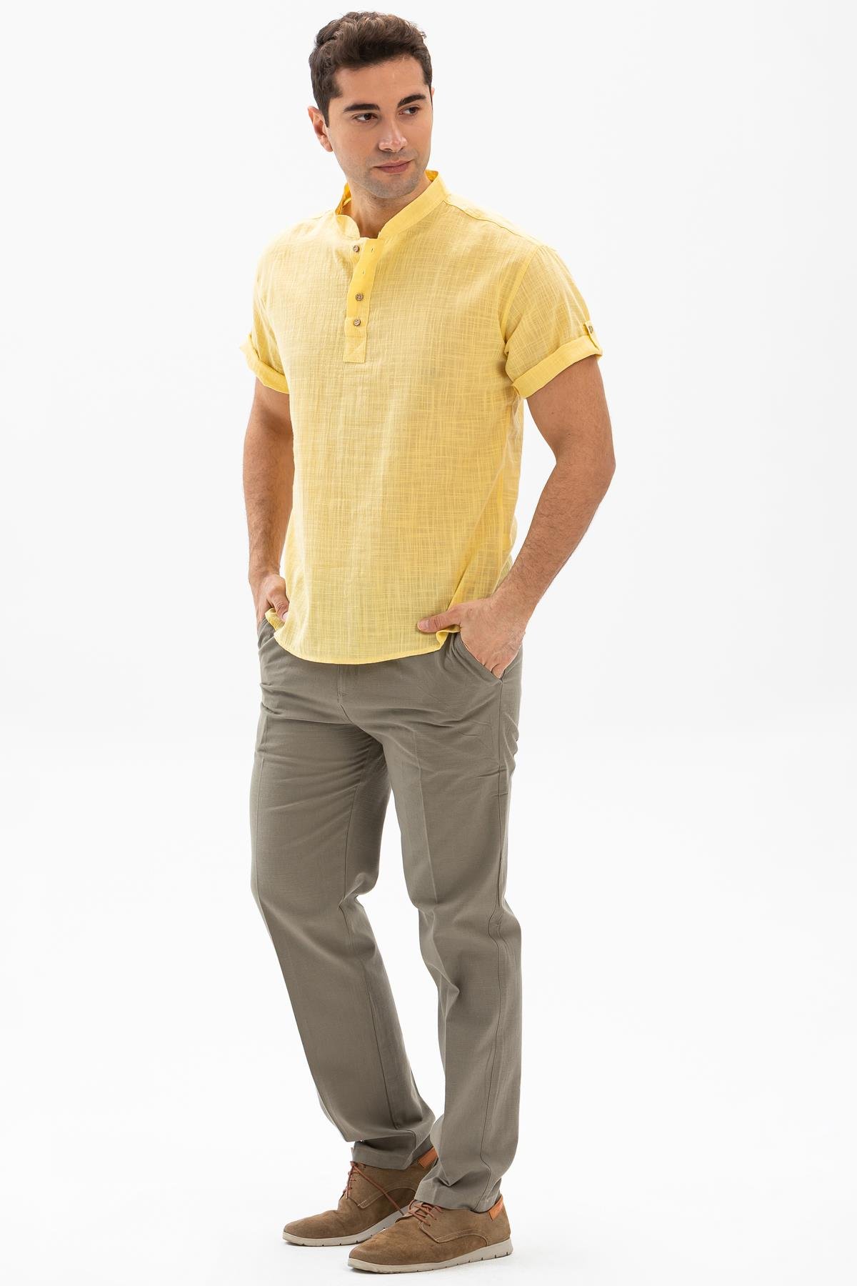 Kısa Kol Şile Bezi Bodrum Erkek T-shirt Sarı 3073