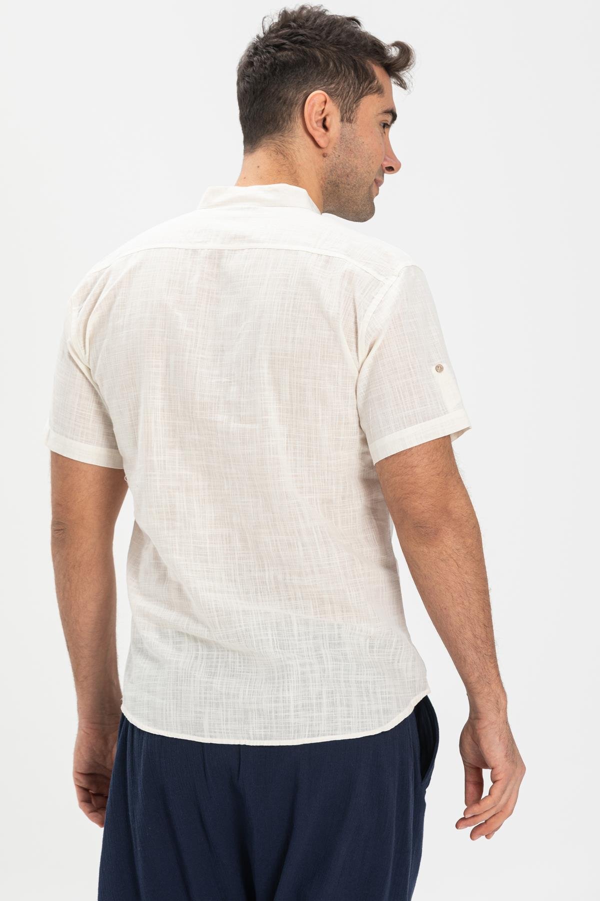 Kısa Kol Şile Bezi Bodrum Erkek T-shirt Krem 3002