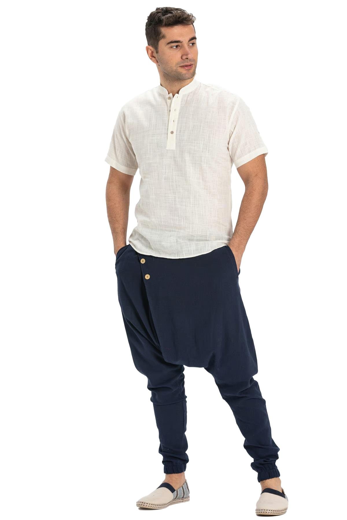 Kısa Kol Şile Bezi Bodrum Erkek T-shirt Krem 3002