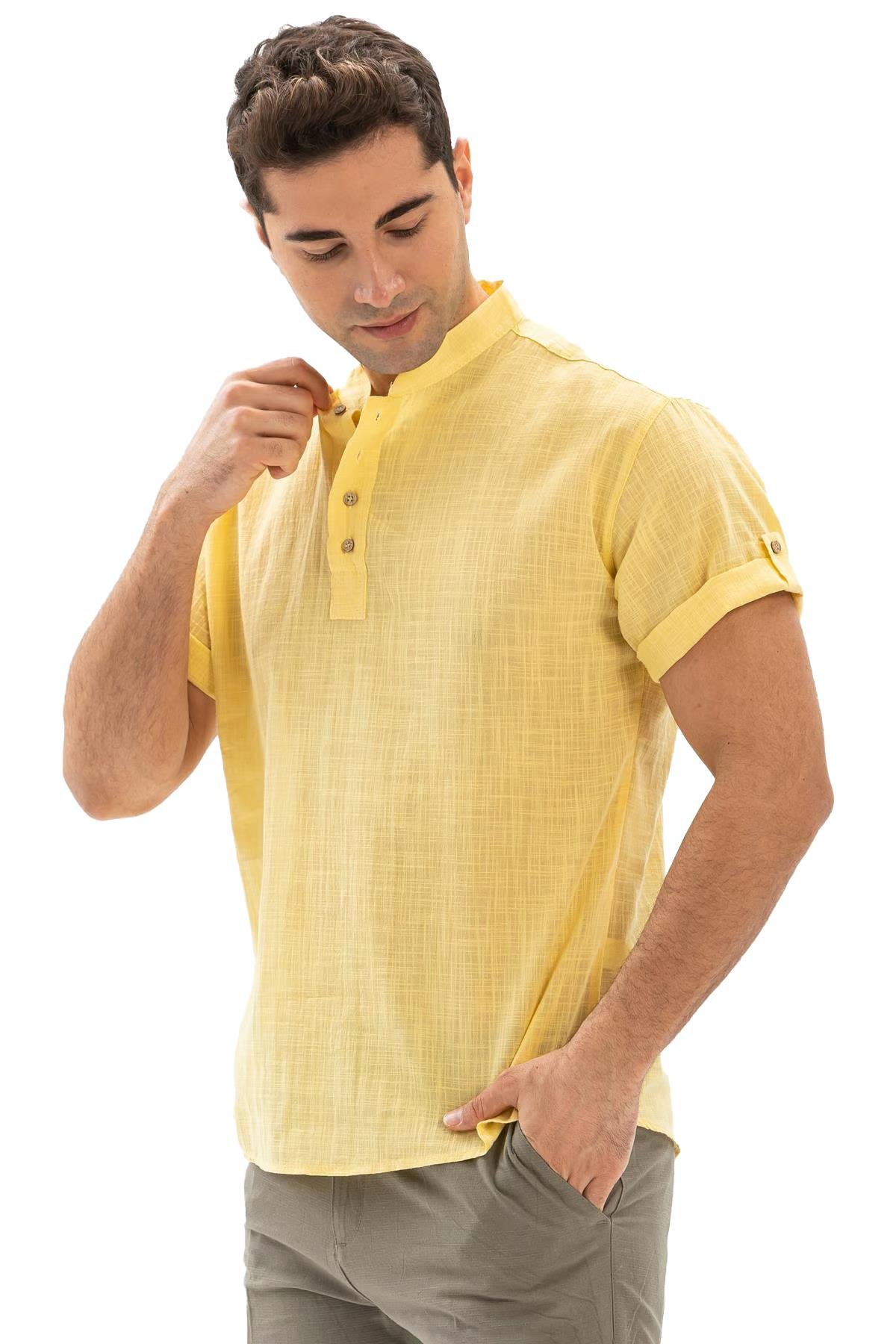 Kısa Kol Şile Bezi Bodrum Erkek T-shirt Sarı 3073