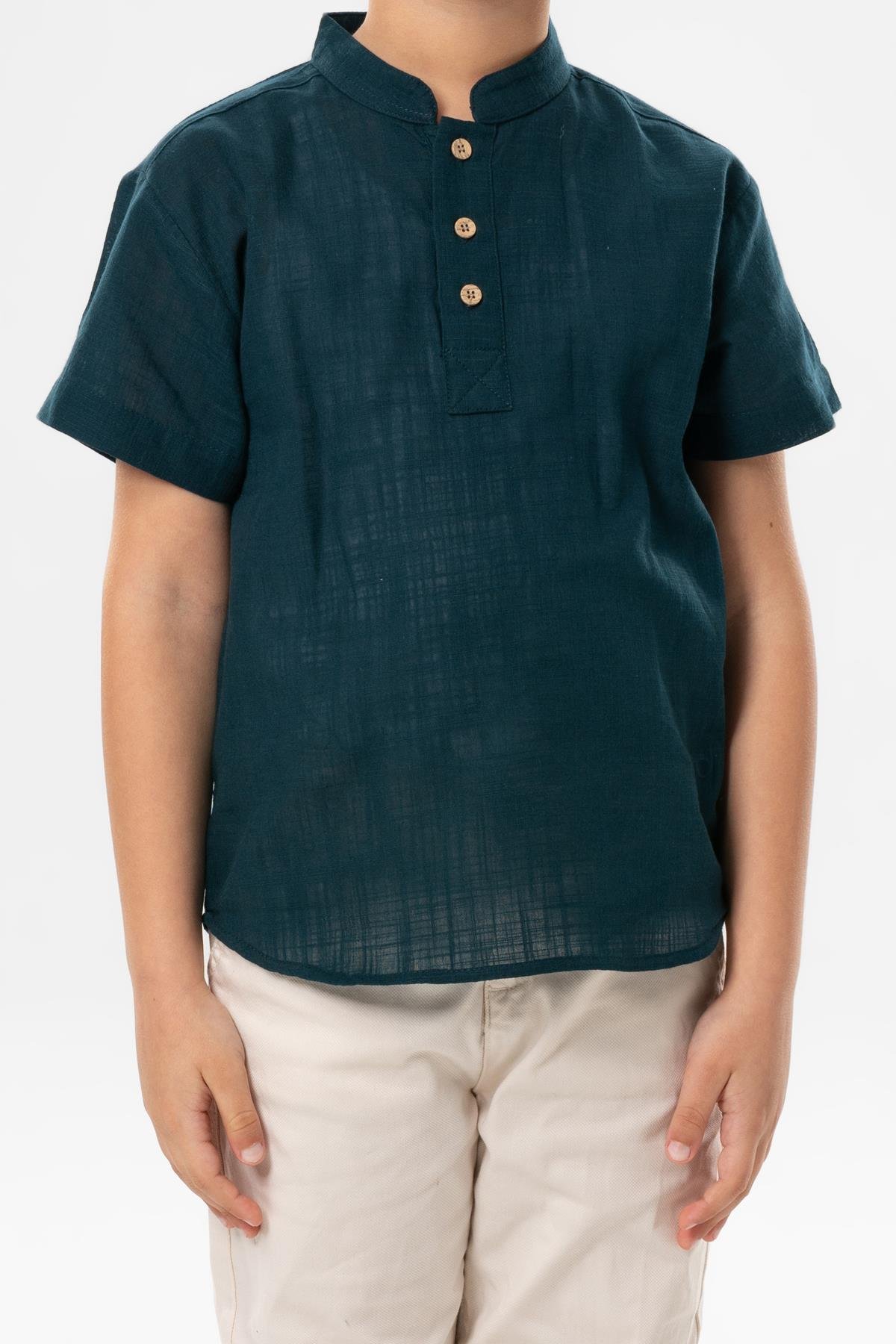 Kısa Kol Şile Bezi Bodrum Yazlık Erkek Çocuk Tshirt Koyu Petrol 3069