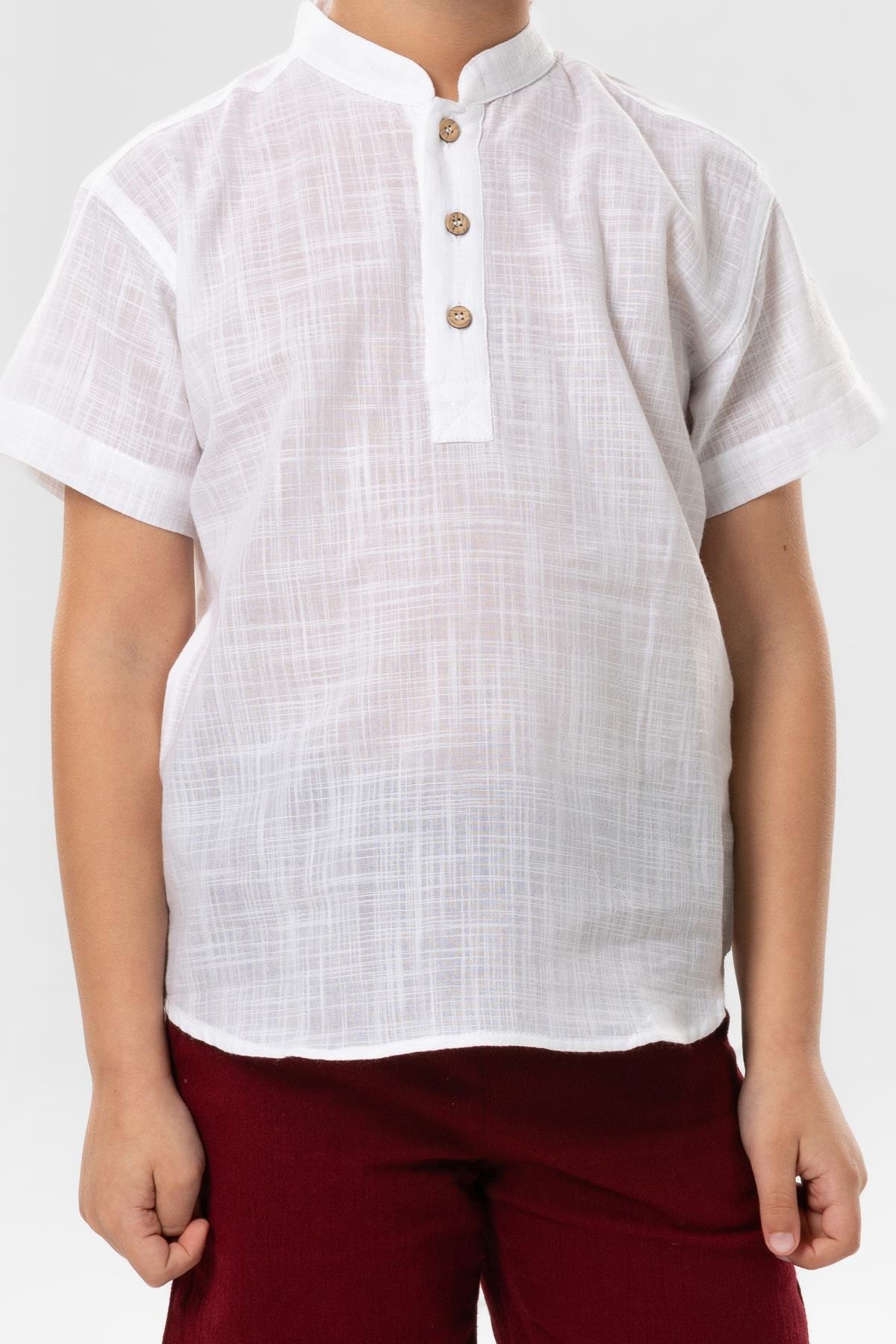 Kısa Kol Şile Bezi Bodrum Yazlık Erkek Çocuk Tshirt Beyaz 3001