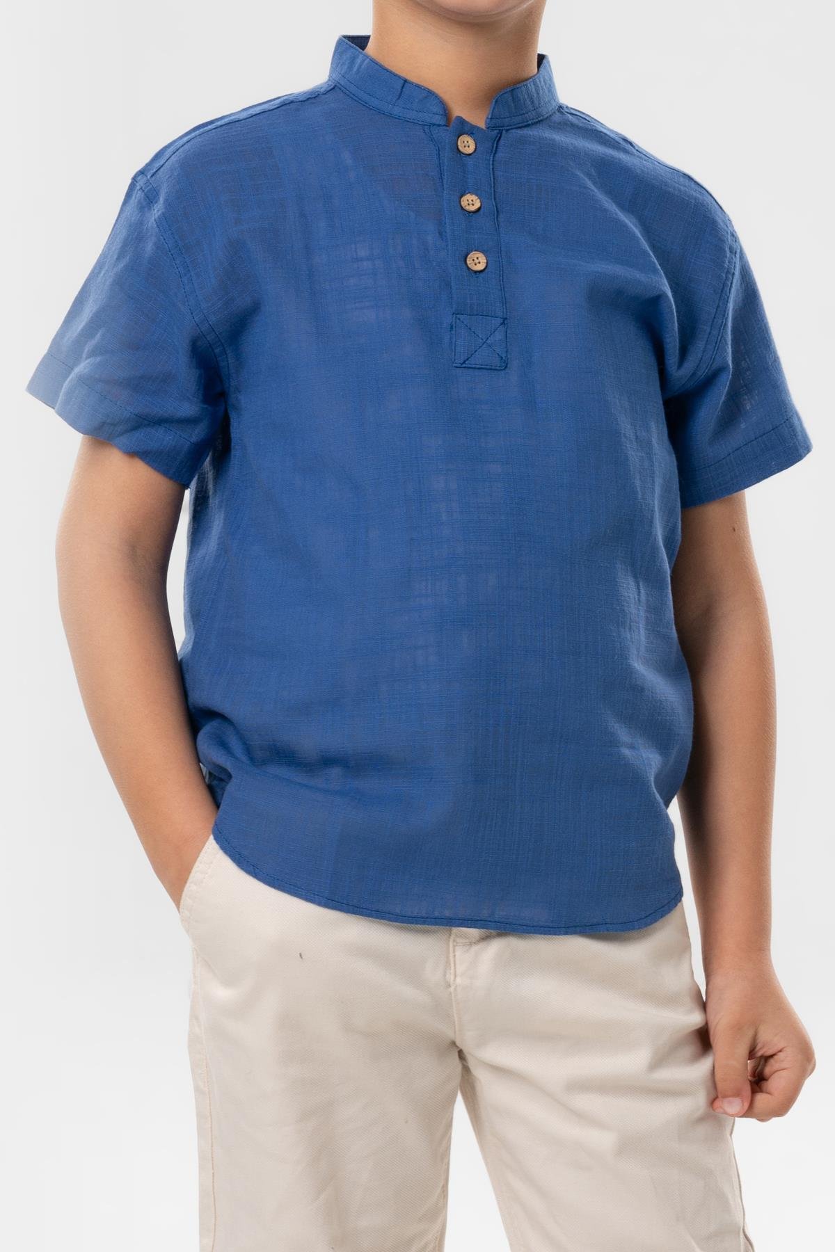 Kısa Kol Şile Bezi Bodrum Yazlık Erkek Çocuk Tshirt Saks 3050