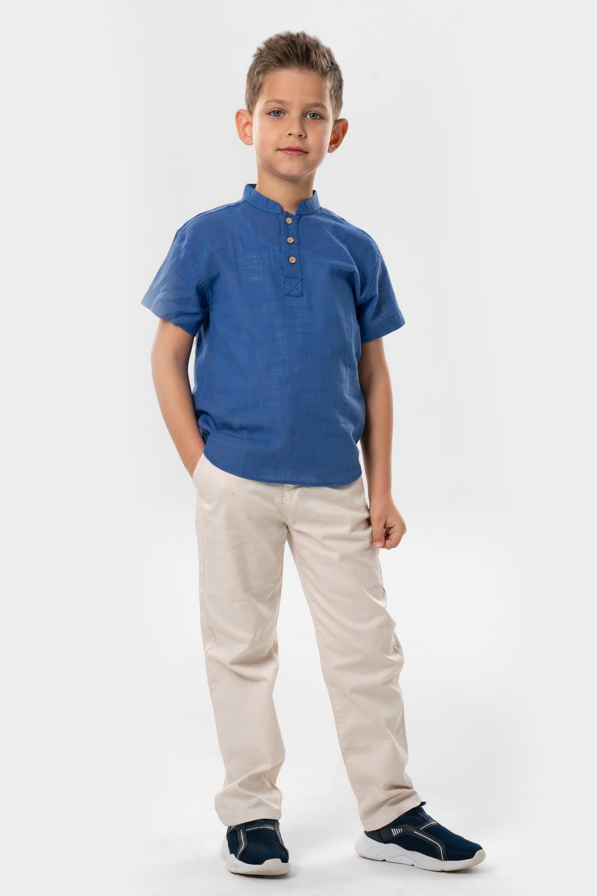 Kısa Kol Şile Bezi Bodrum Yazlık Erkek Çocuk Tshirt Saks 3050