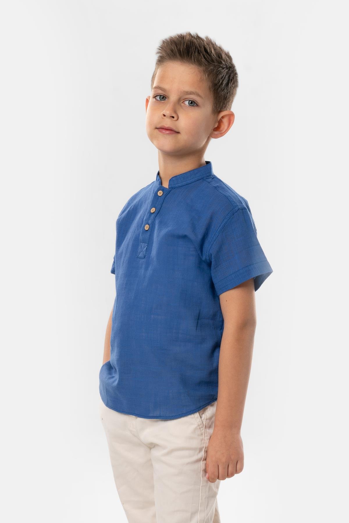 Kısa Kol Şile Bezi Bodrum Yazlık Erkek Çocuk Tshirt Saks 3050