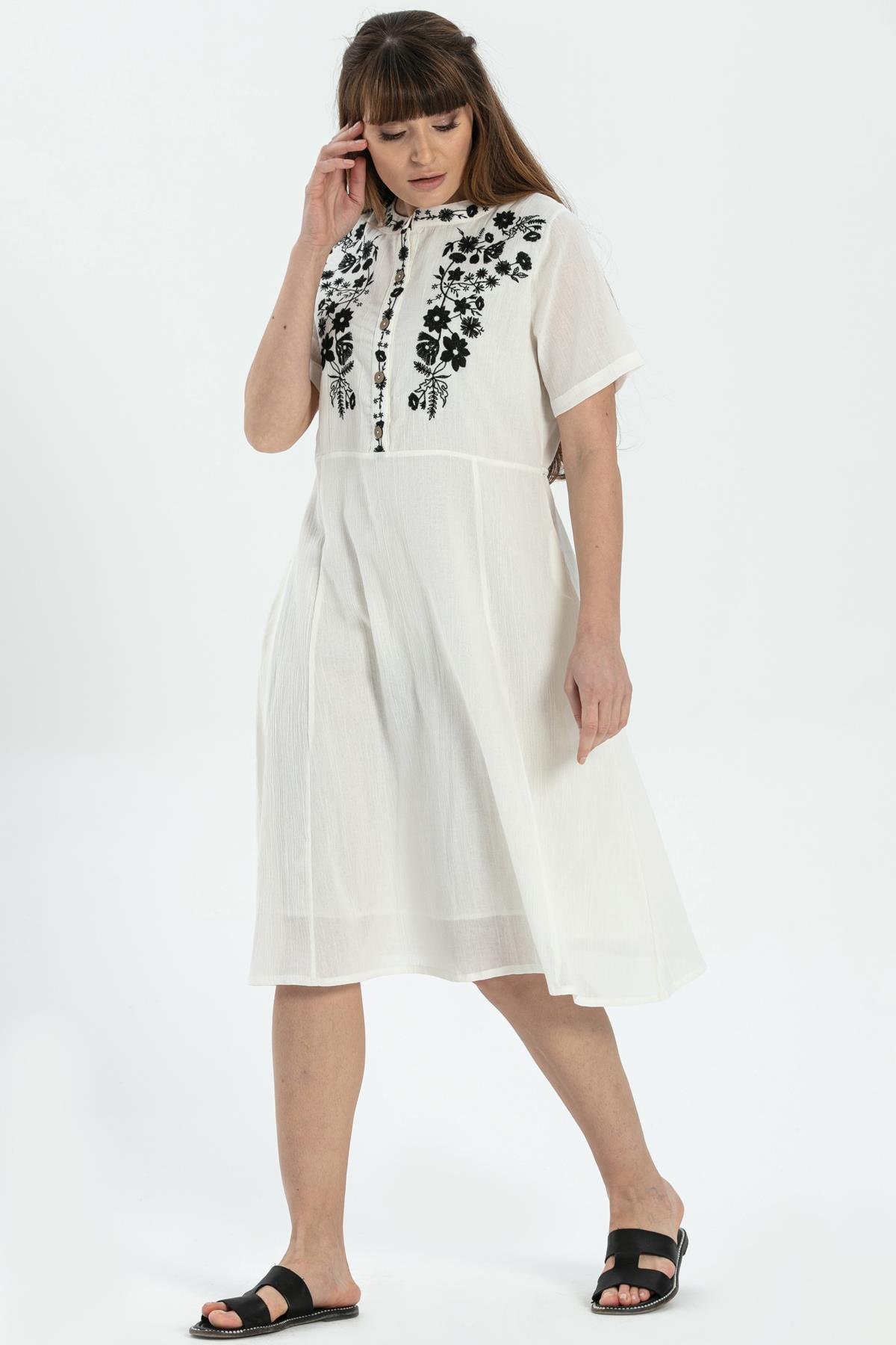 Short Sleeve Sile Fabric Demet Short Dress Cream