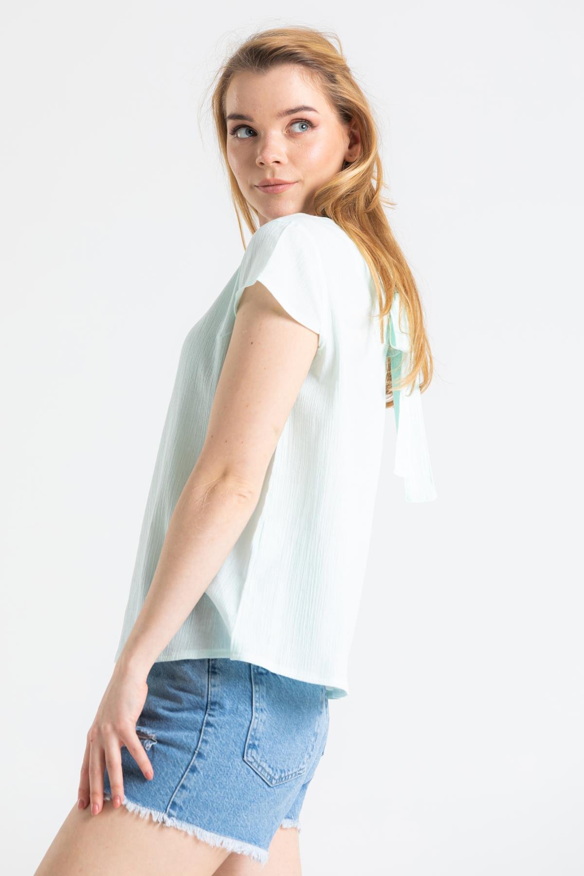 Kısa Kol Şile Bezi Ecem Bluz Su Yeşili Sysl