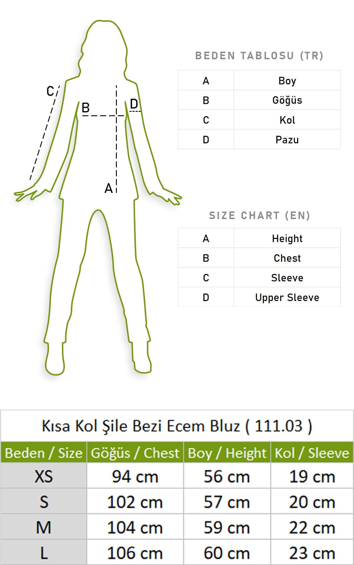 Kısa Kol Şile Bezi Ecem Bluz Su Yeşili Sysl