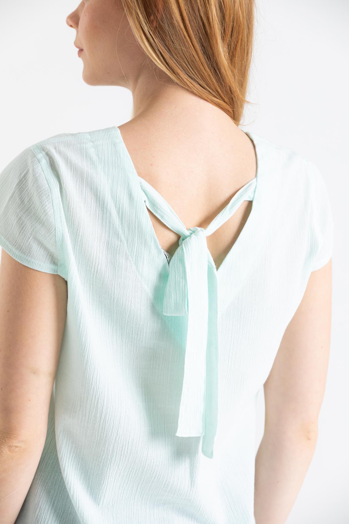 Kısa Kol Şile Bezi Ecem Bluz Su Yeşili Sysl