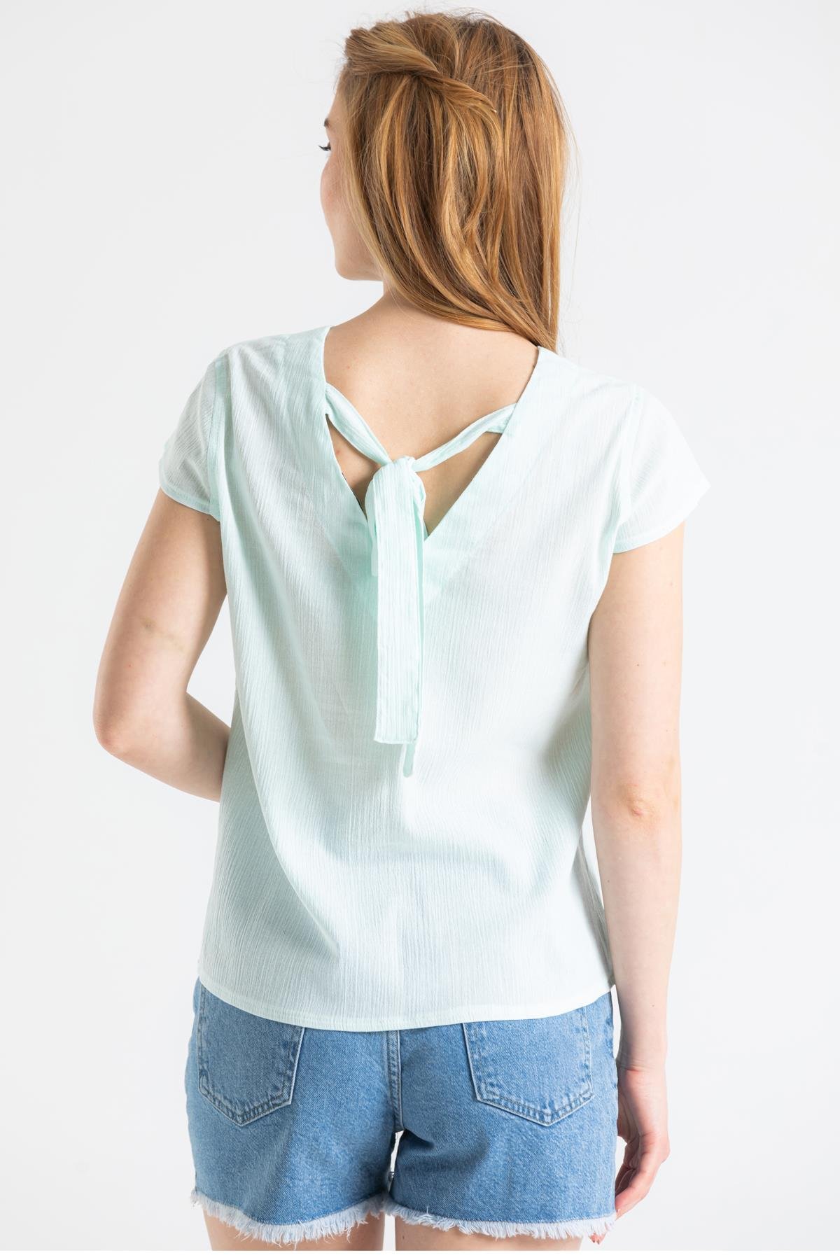 Kısa Kol Şile Bezi Ecem Bluz Su Yeşili Sysl