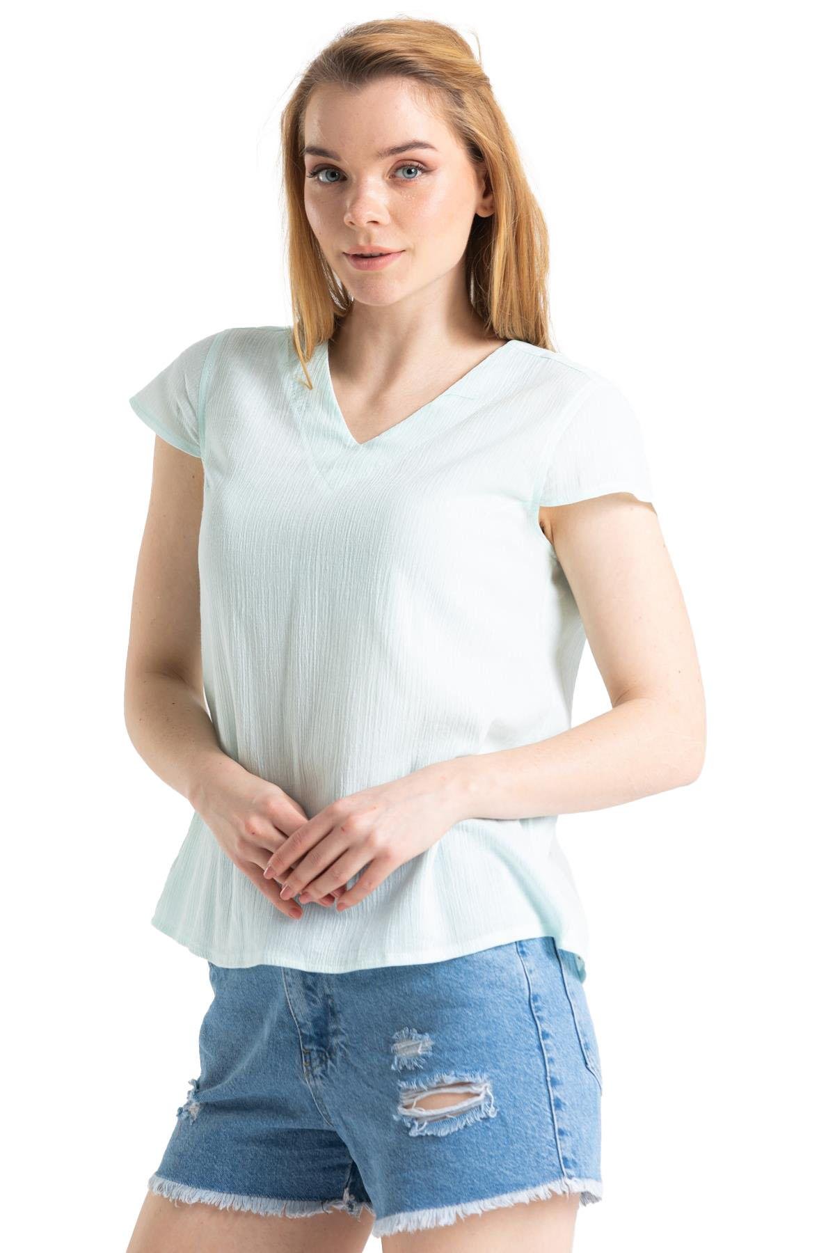 Kısa Kol Şile Bezi Ecem Yazlık Bluz Su Yeşili Sysl