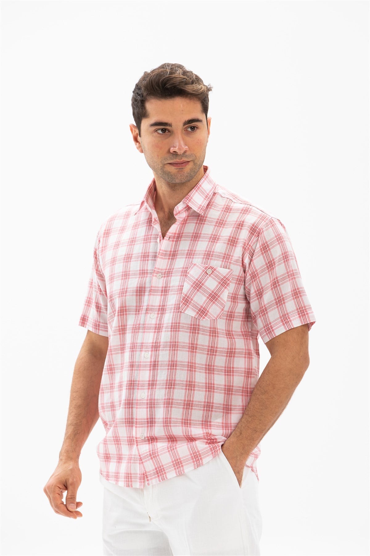 Short Sleeve Shirt Pink Plaid