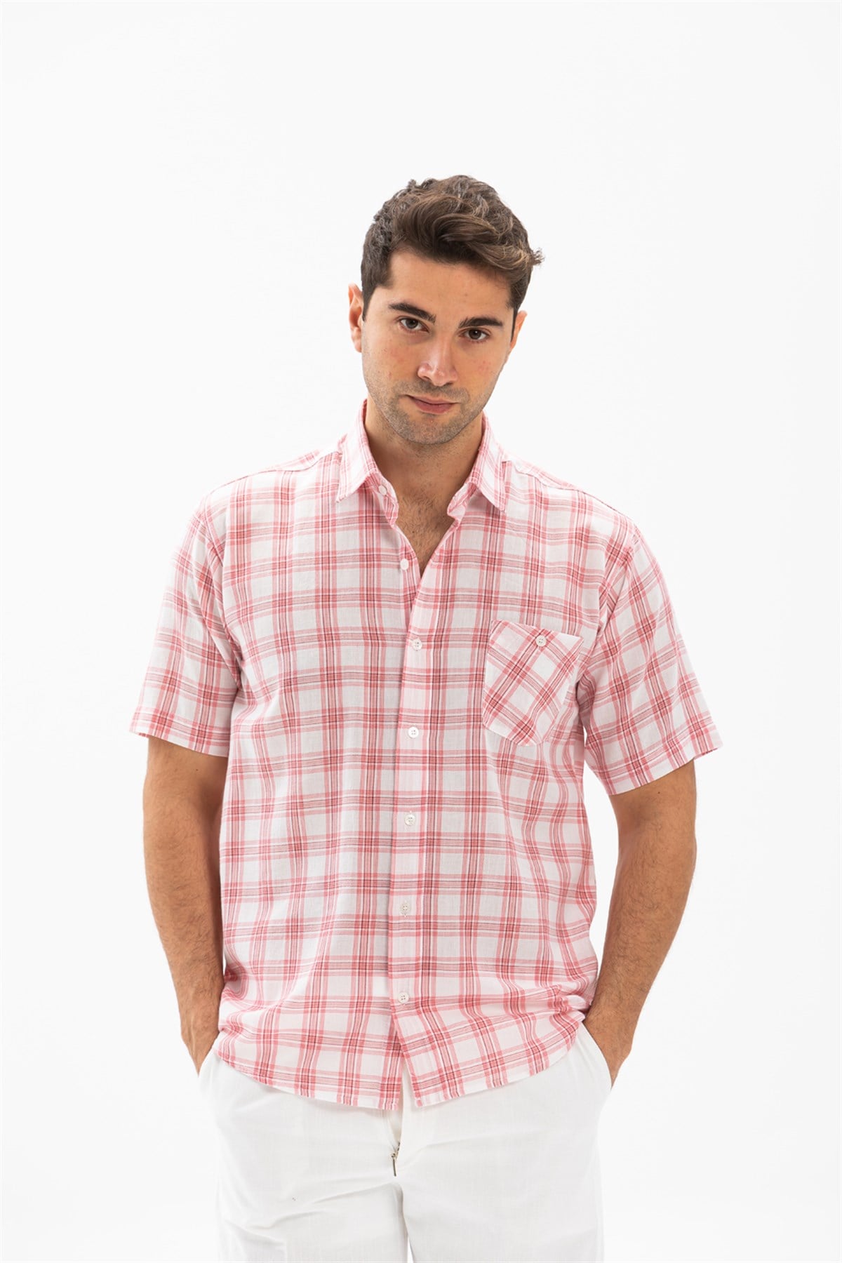 Short Sleeve Shirt Pink Plaid