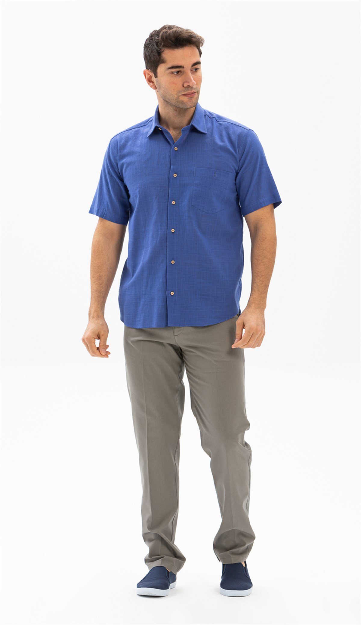 Kısa Kol Şile Bezi Erkek Gömlek Saks