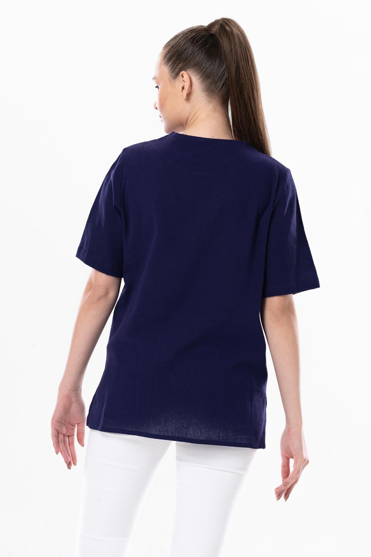 Kısa Kol Şile Bezi Gökkuşağı Nakış Detaylı Yazlık Bluz Mor Mor