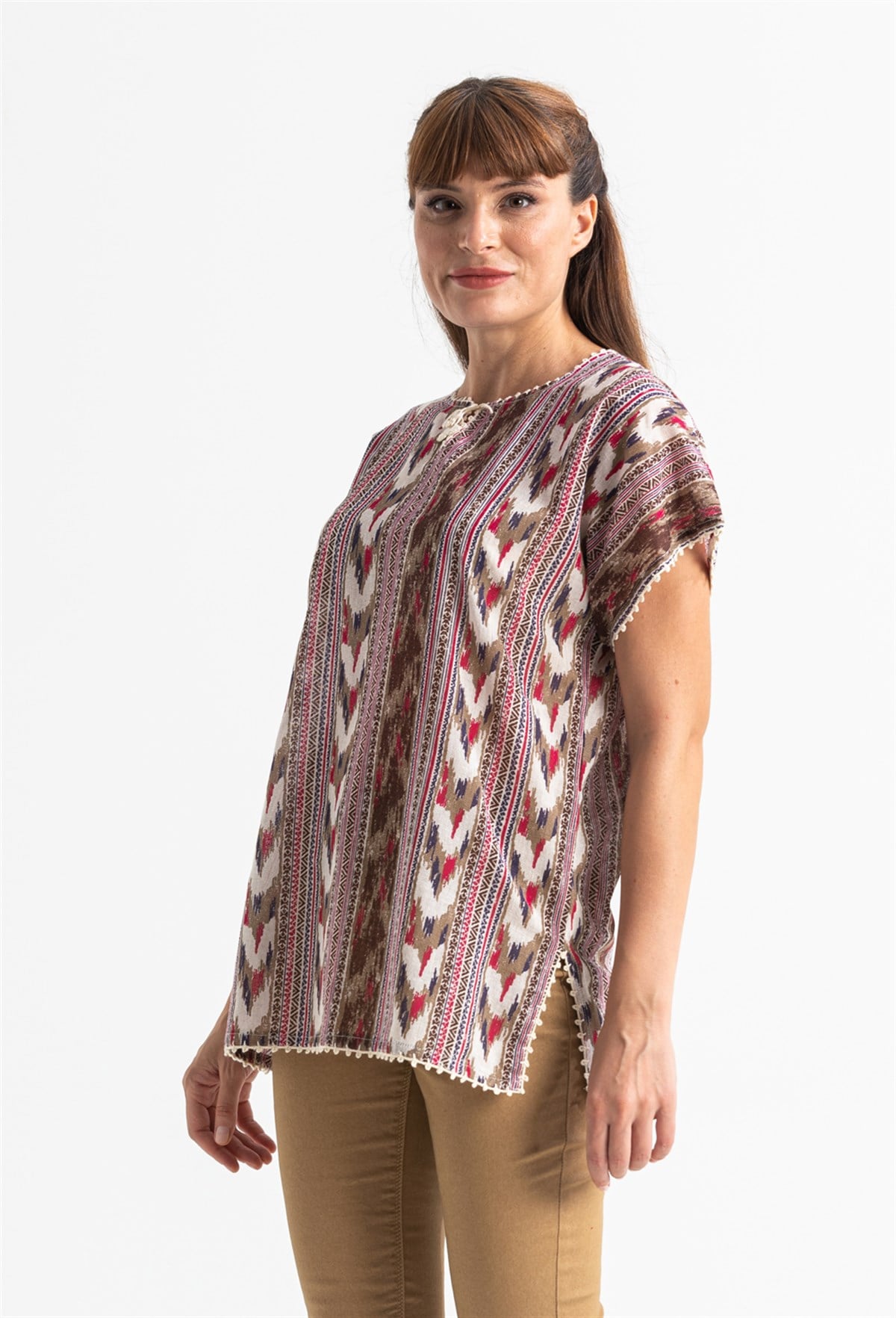 Kısa Kol Şile Bezi Kilim Bluz Tek renk Tkrn