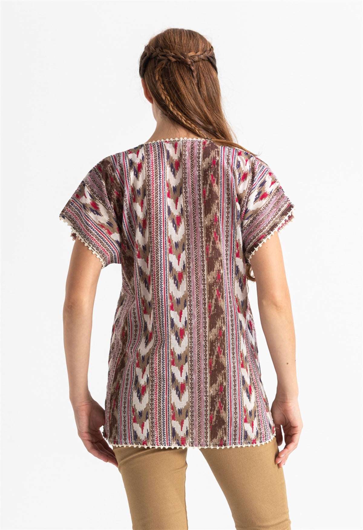 Kısa Kol Şile Bezi Kilim Bluz Tek renk Tkrn