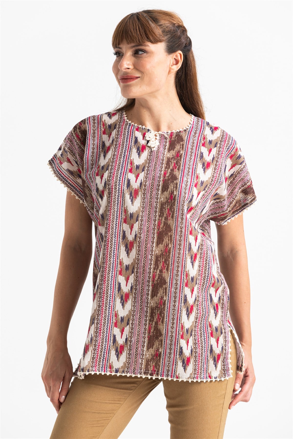 Kısa Kol Şile Bezi Kilim Bluz Tek renk Tkrn