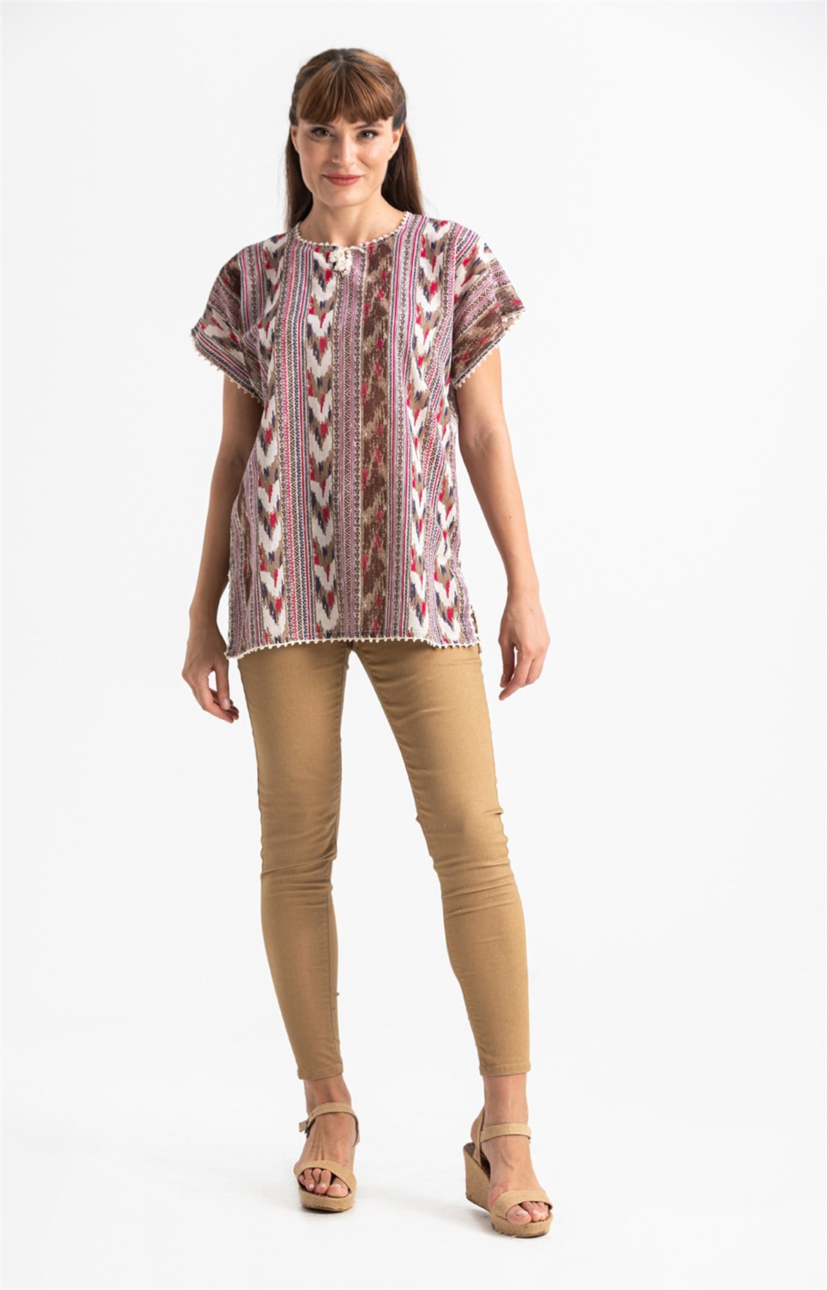 Kısa Kol Şile Bezi Kilim Bluz Tek renk Tkrn