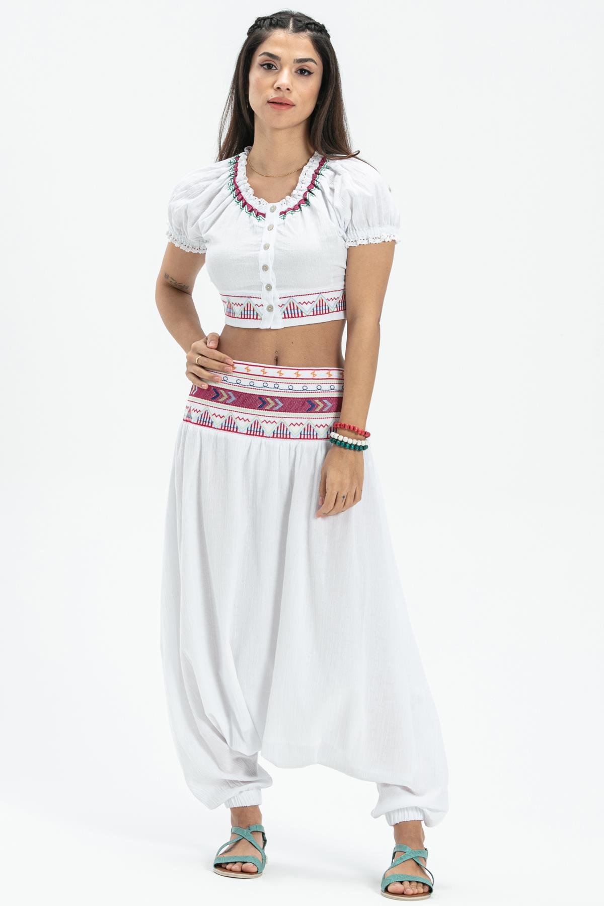 Short Sleeve Sile Fabric Latin Bustier White