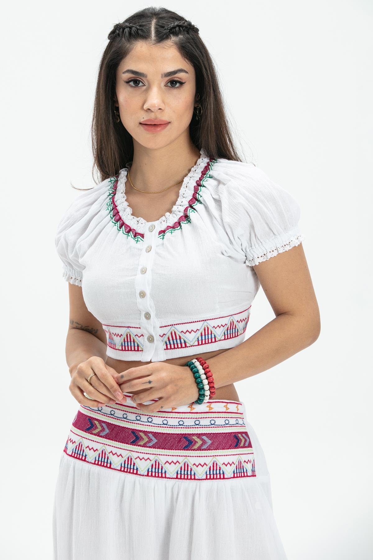 Short Sleeve Sile Fabric Latin Bustier White