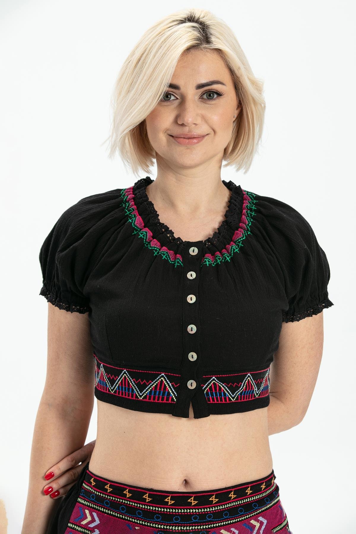 Kısa Kol Şile Bezi Latin Büstiyer Siyah Syh