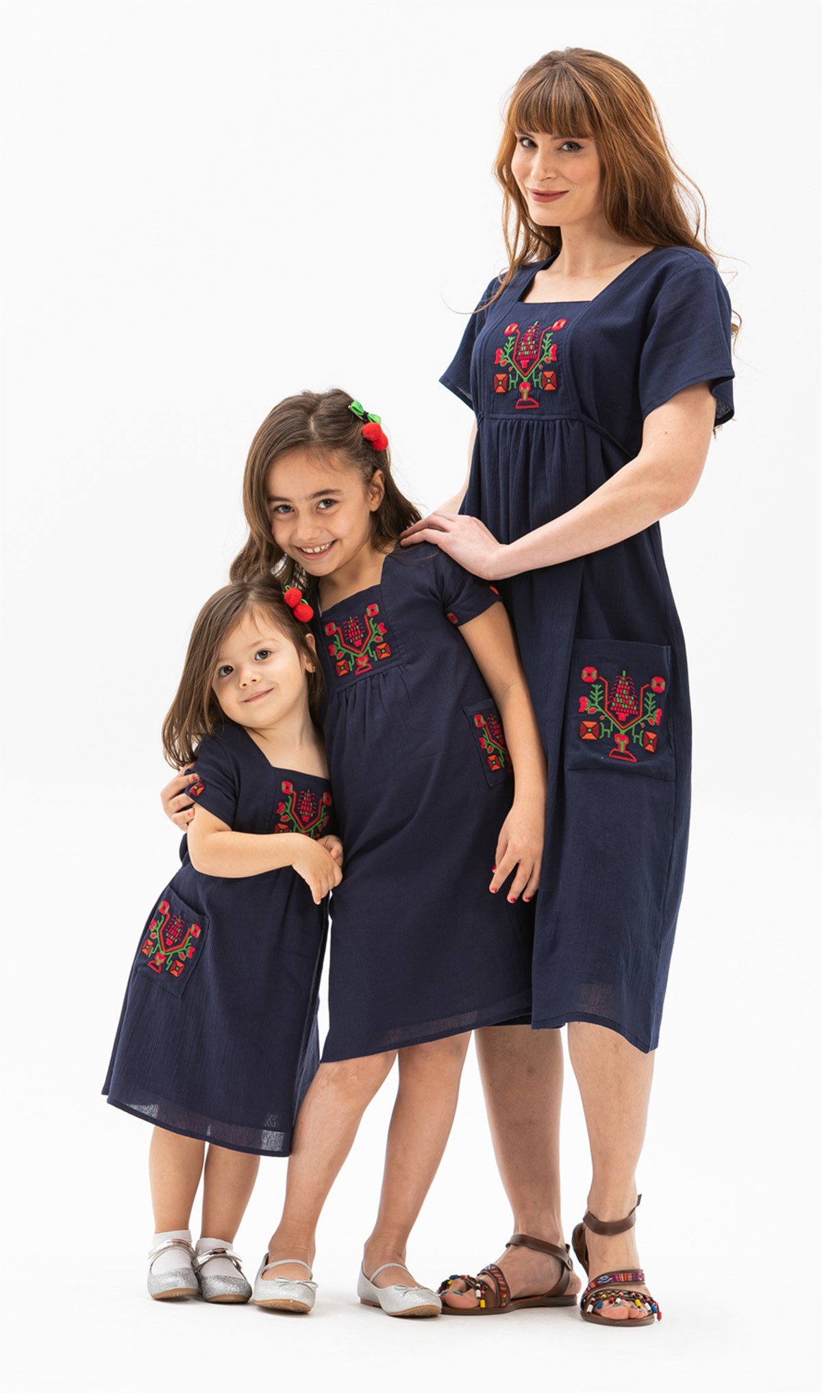 Kısa Kol Şile Bezi Melek Midi Boy Elbise Lacivert