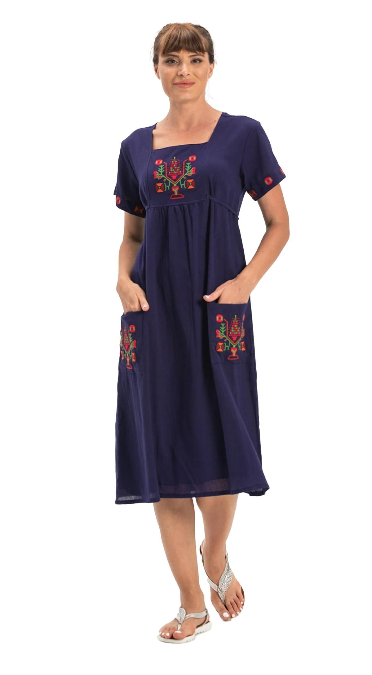 Kısa Kol Şile Bezi Melek Midi Boy Elbise Mor Mor