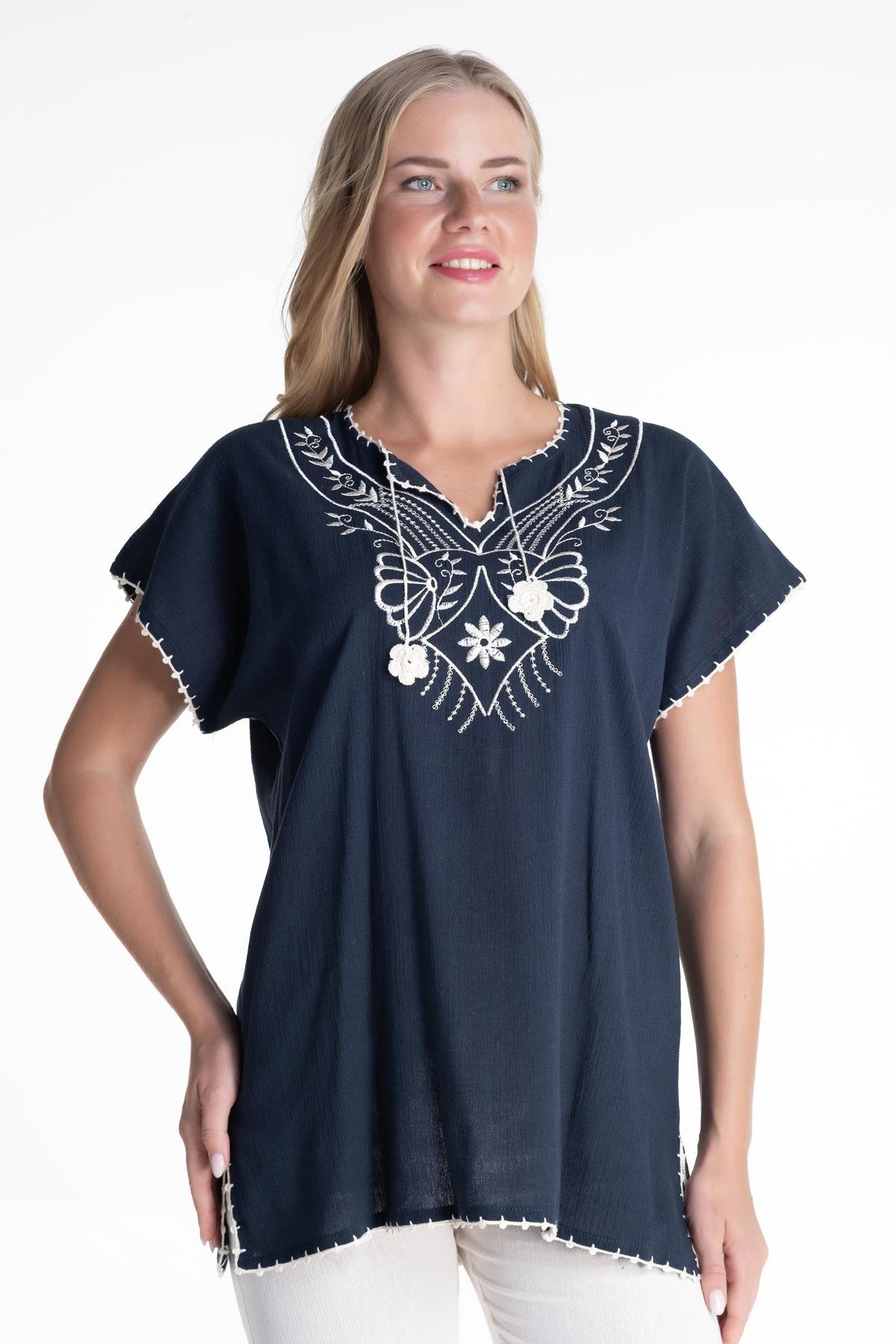 Kısa Kol Şile Bezi Naz Bluz Petrol Ptrl