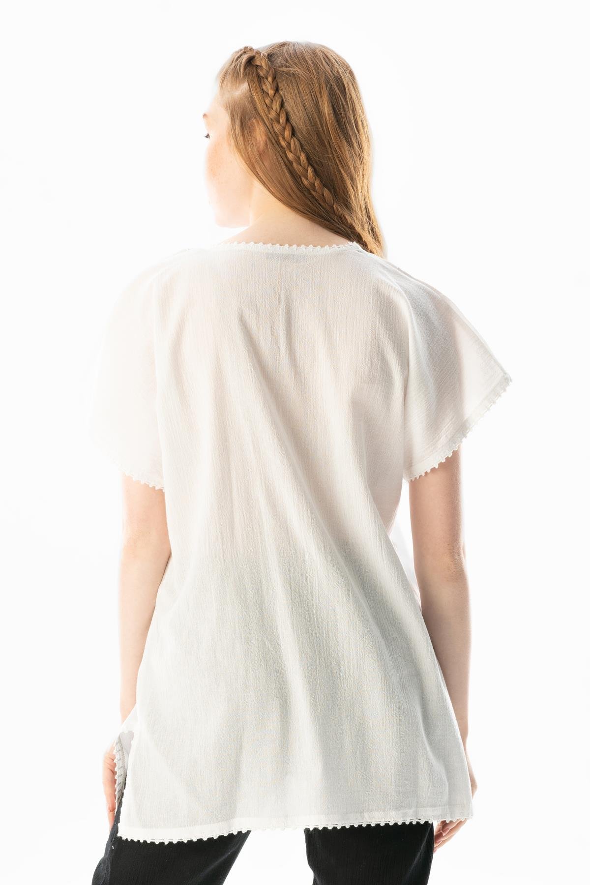 Kısa Kol Şile Bezi Naz Yazlık Bluz Beyaz Byz