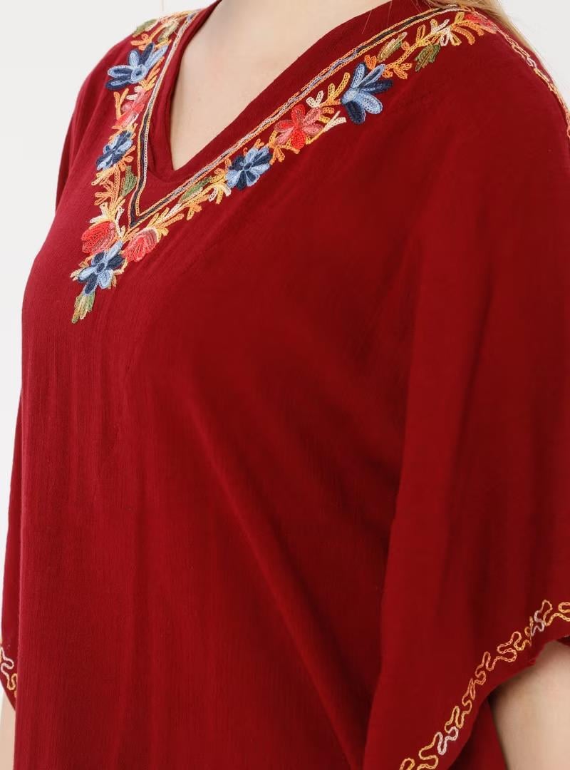 Kısa Kol Şile Bezi Tibet Uzun Elbise Bordo Brd