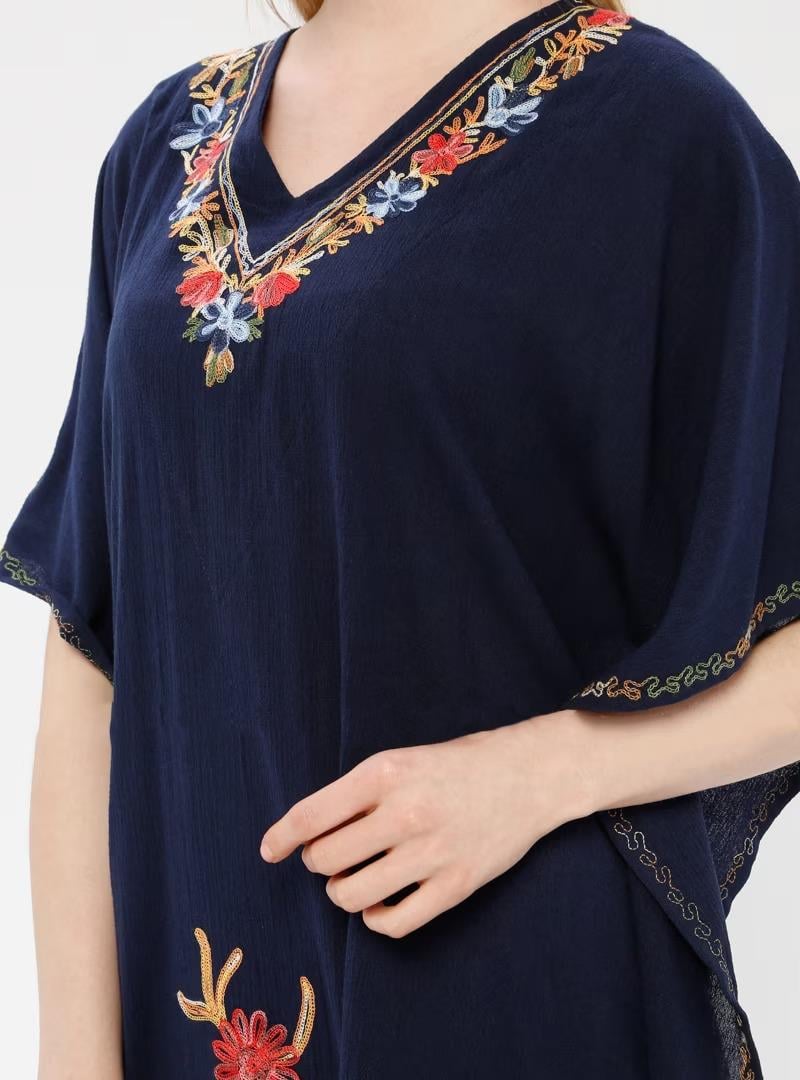 Kısa Kol Şile Bezi Tibet Uzun Elbise Lacivert Lcvt