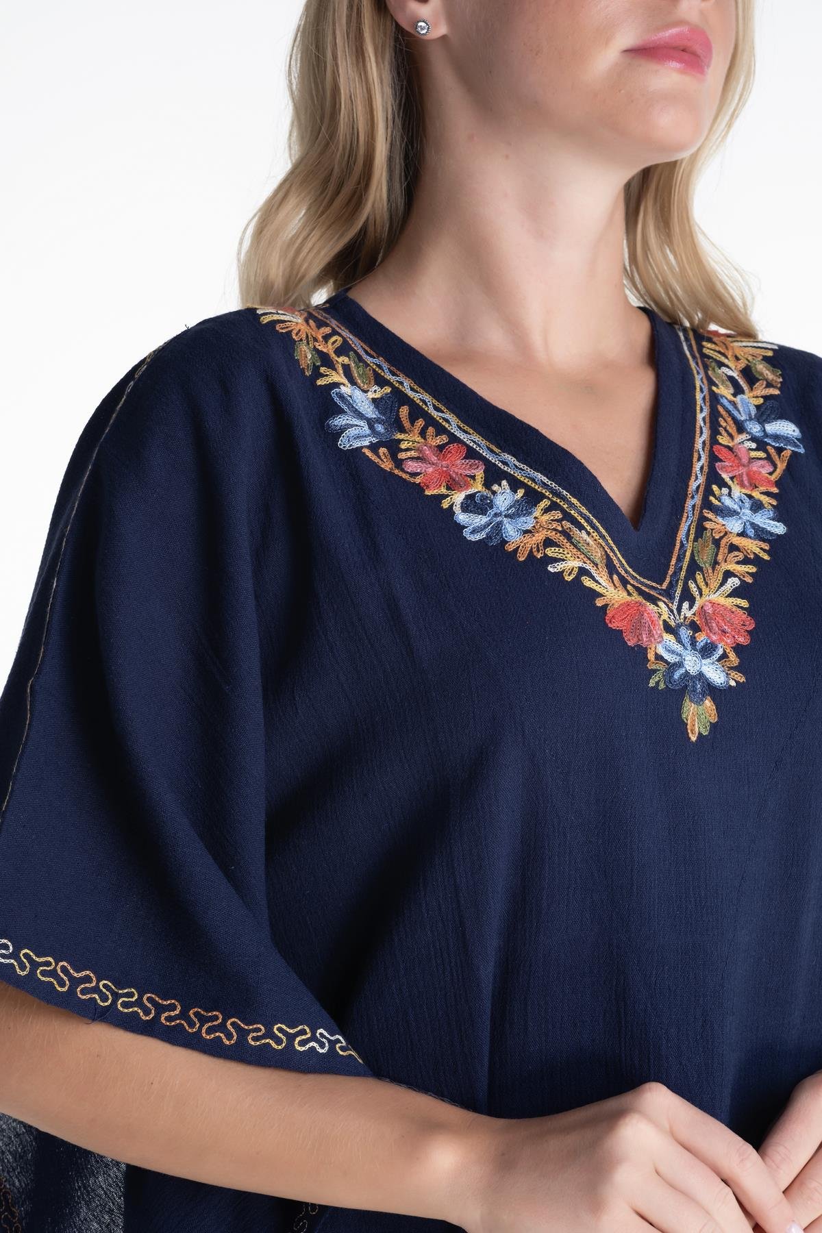 Kısa Kol Şile Bezi Tibet Uzun Elbise Lacivert Lcvt