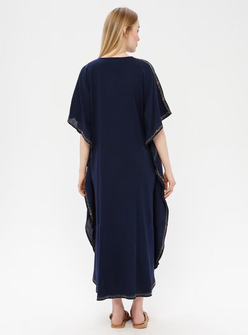 Kısa Kol Şile Bezi Tibet Uzun Elbise Lacivert Lcvt