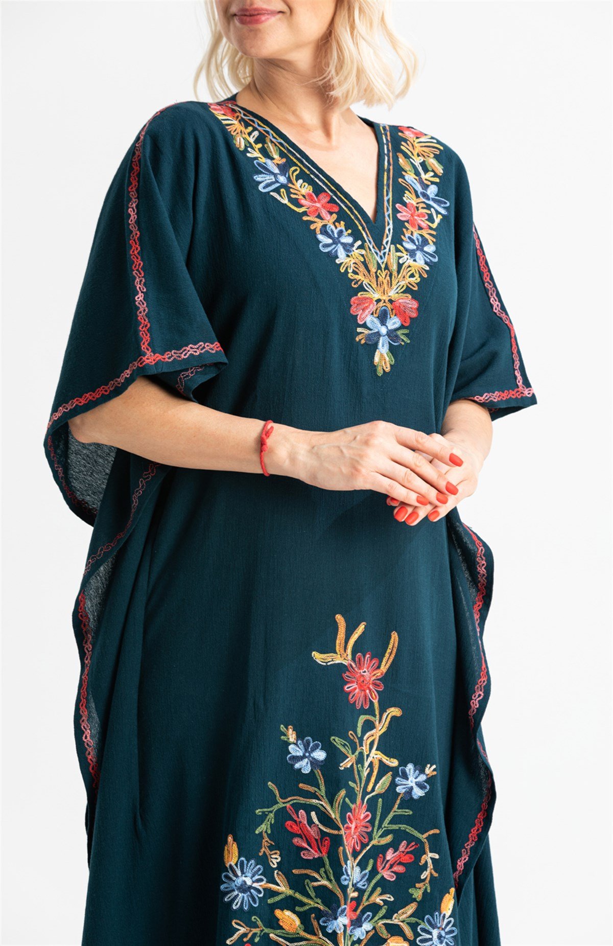 Kısa Kol Şile Bezi Tibet Uzun Elbise Petrol Ptrl