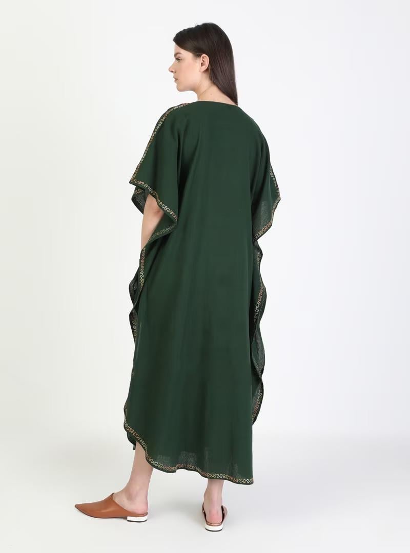 Kısa Kol Şile Bezi Tibet Uzun Elbise Yeşil Ysl